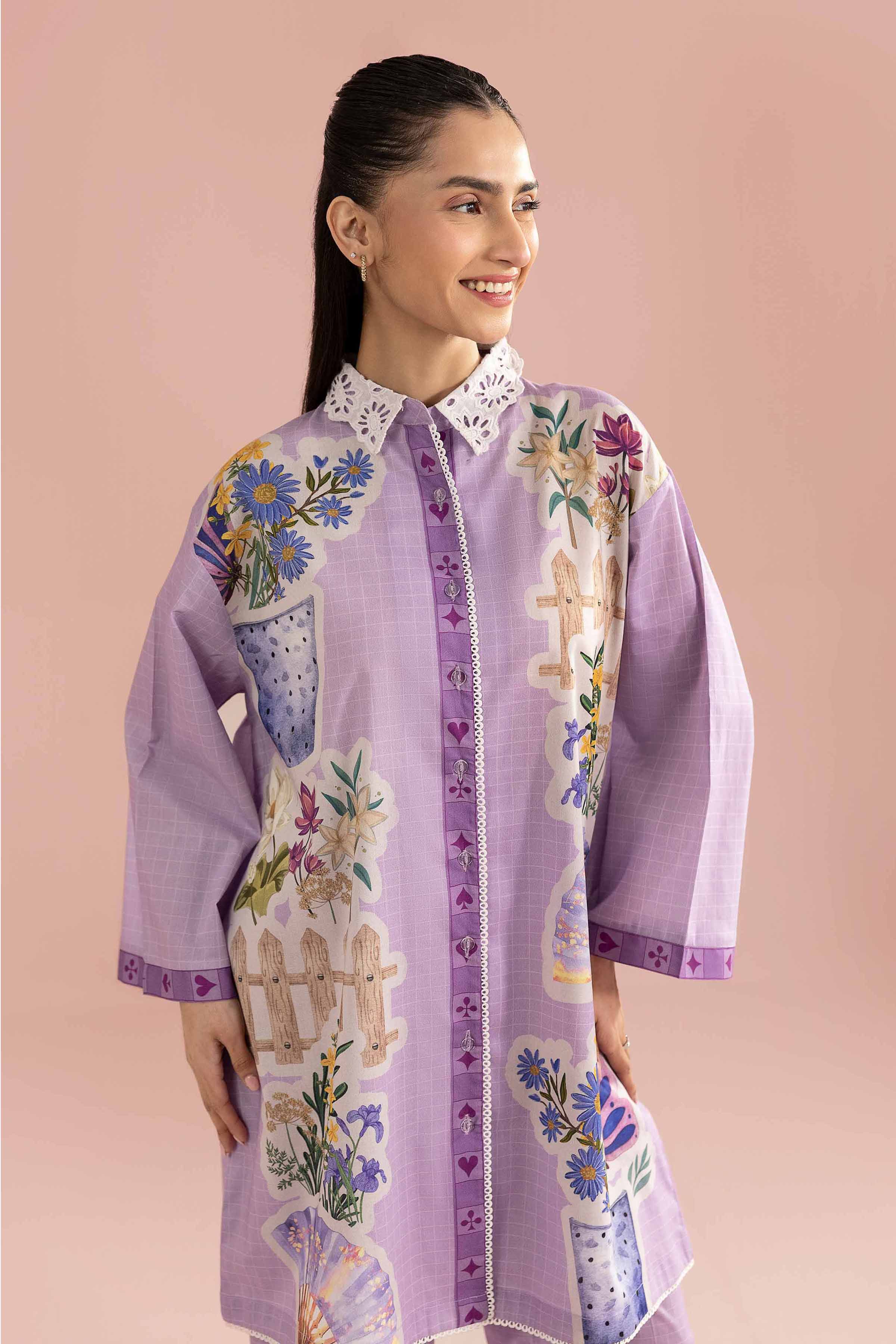 2 Piece - Printed Suit - AS26-35 Purple Cambric 2PC Printed READY TO WEAR