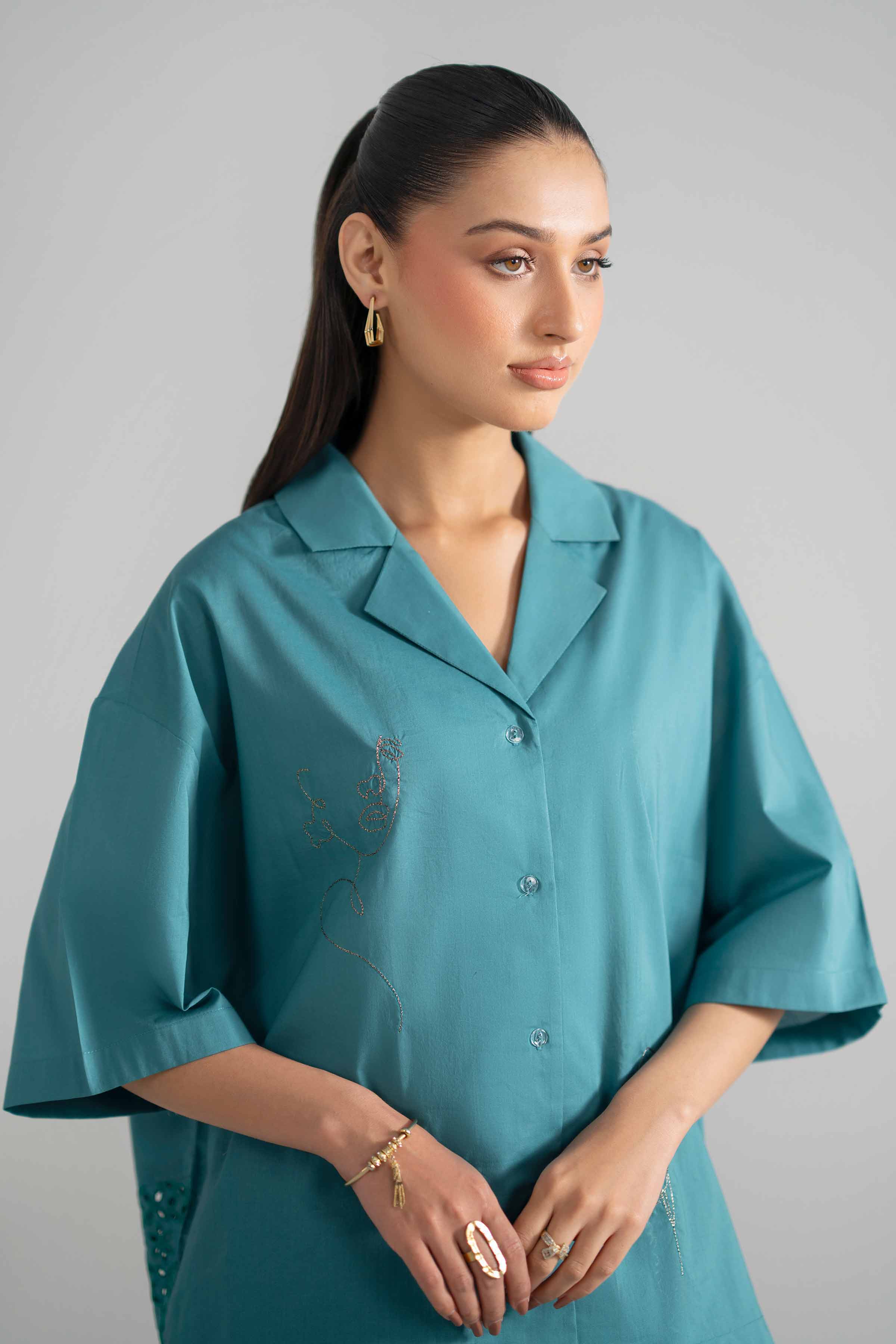 2 Piece - Embroidered Suit - AS26-39 Blue Cambric 2PC Embroidered READY TO WEAR