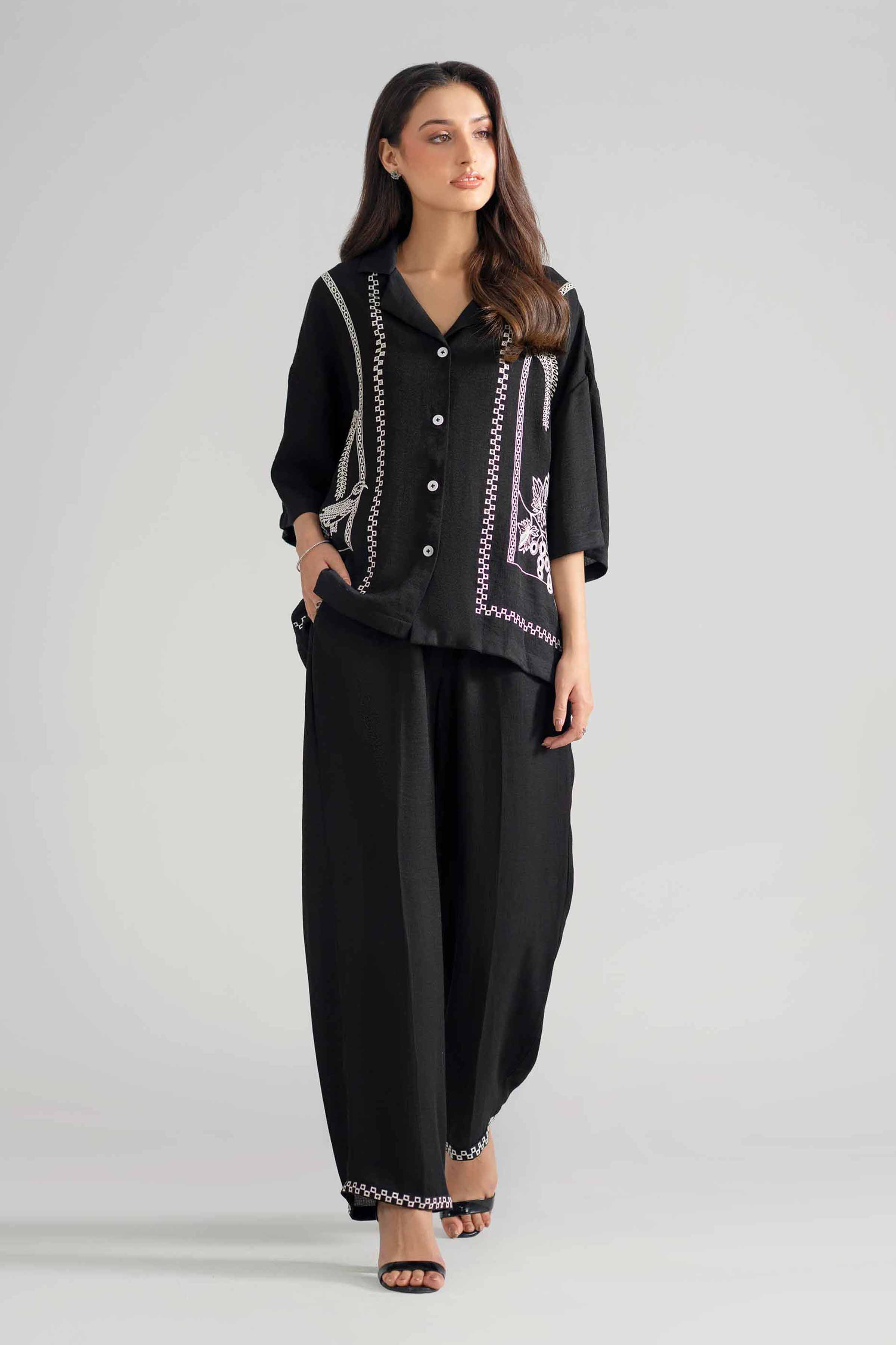 2 Piece - Embroidered Suit - AS26-40 Black Dobby 2PC Embroidered READY TO WEAR