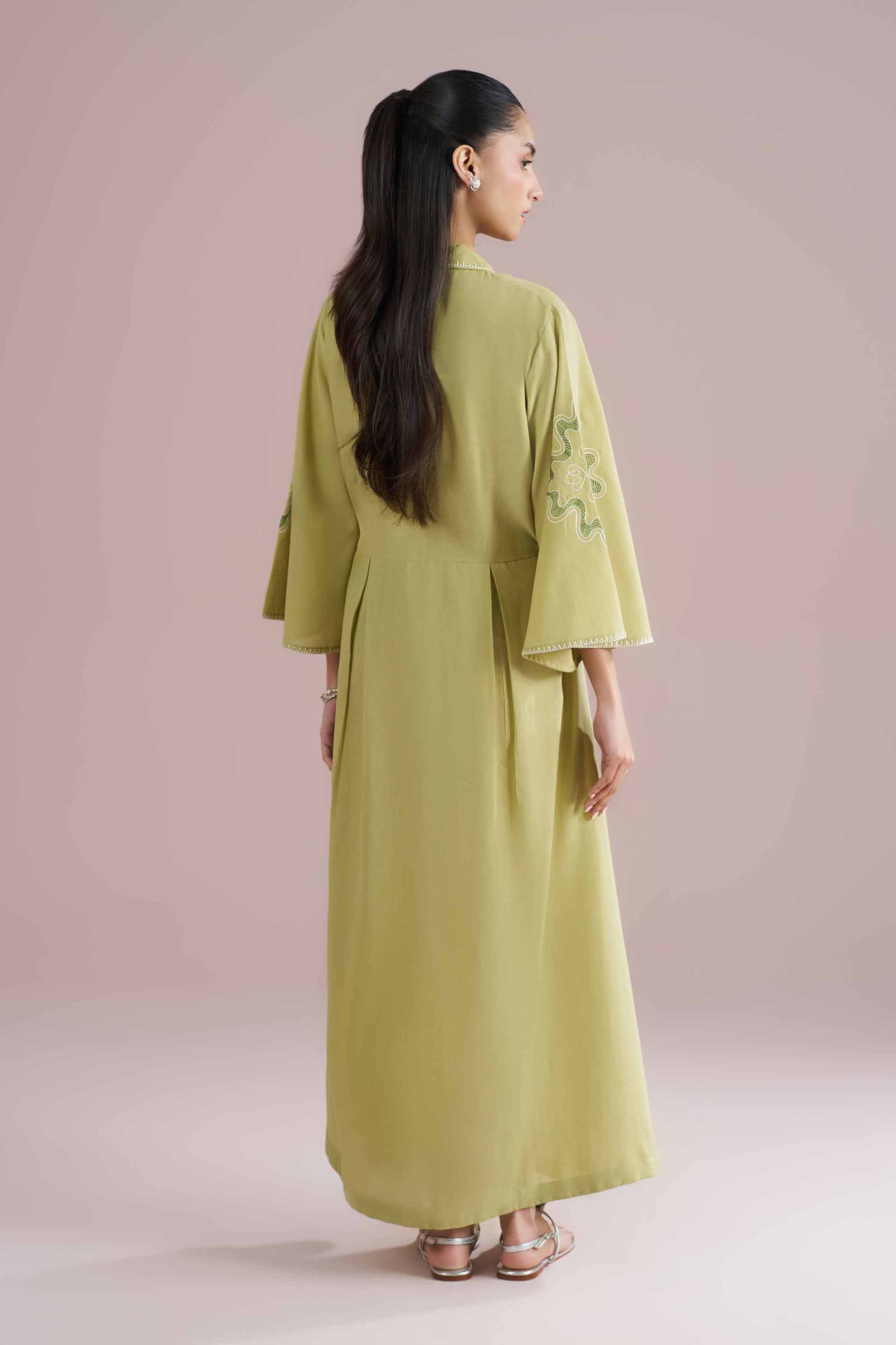 Embroidered Dress - AS26-41 Green Cambric 1PC Embroidered