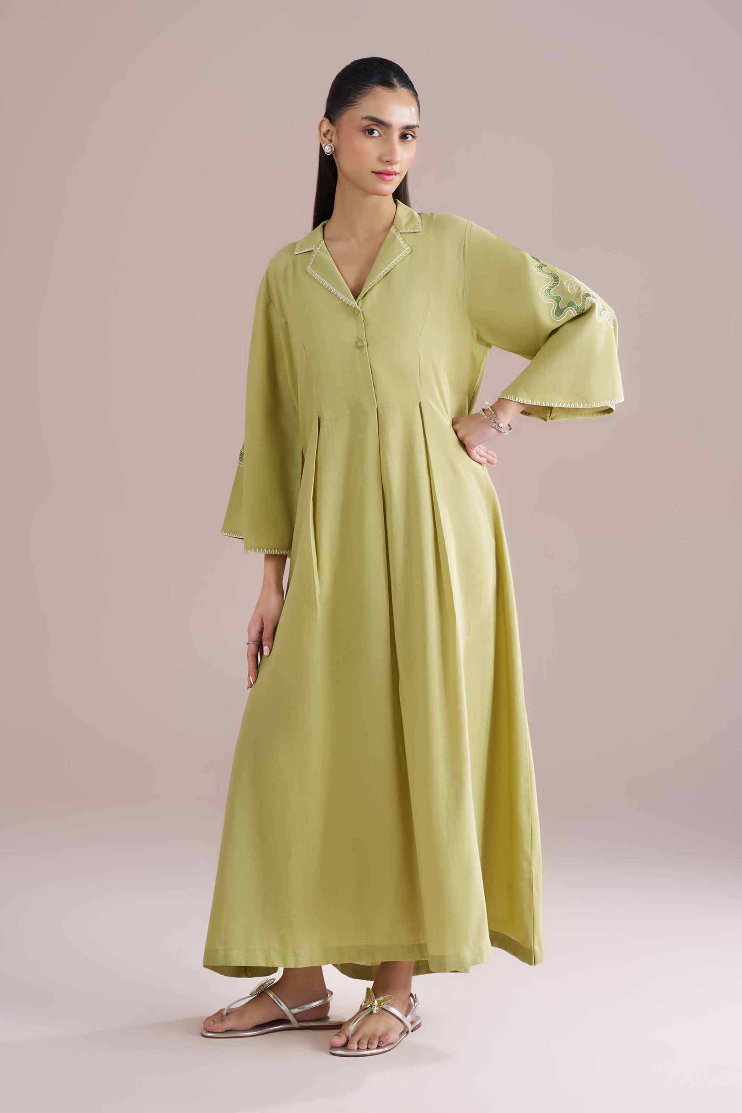 Embroidered Dress - AS26-41 Green Cambric 1PC Embroidered