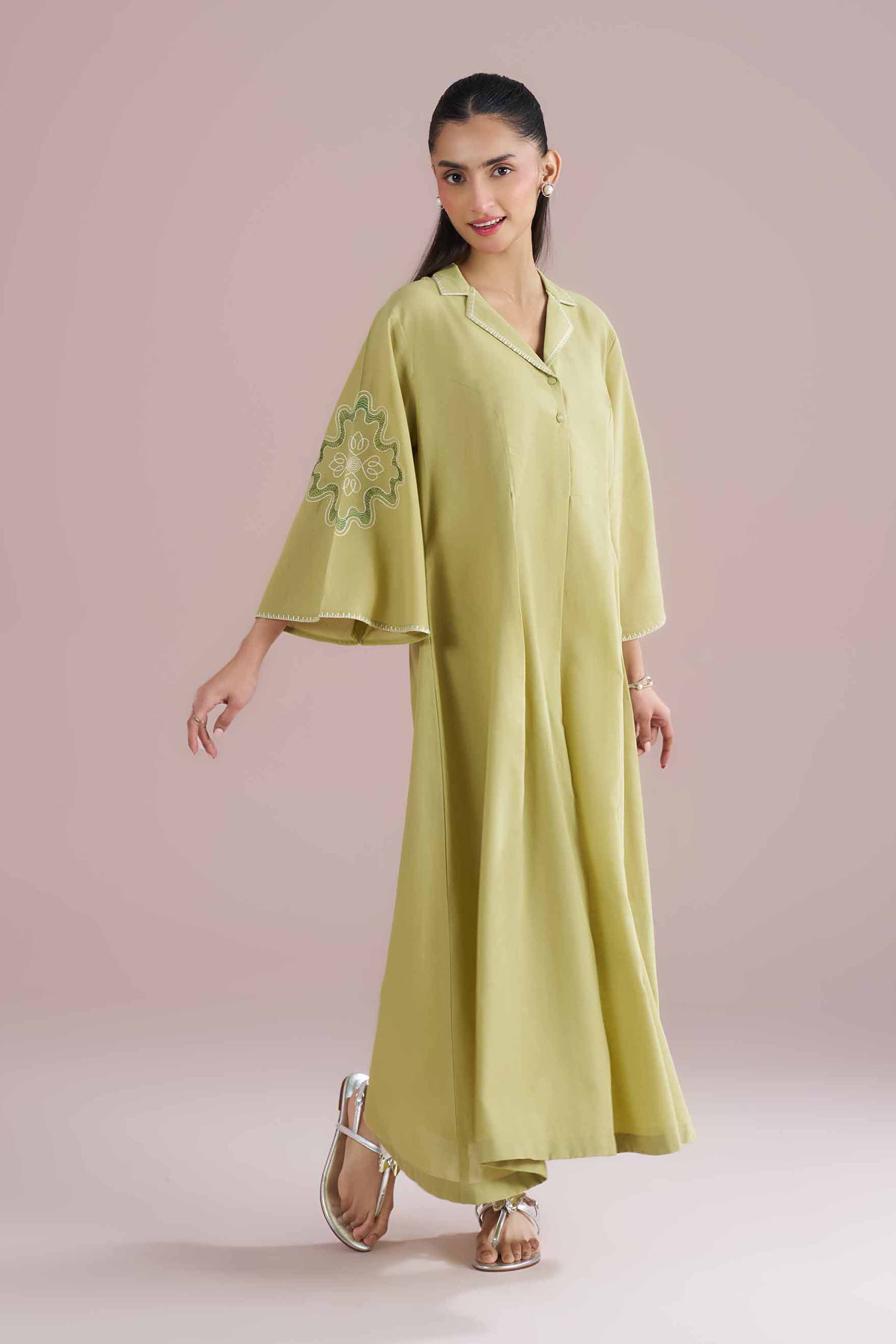 Embroidered Dress - AS26-41 Green Cambric 1PC Embroidered