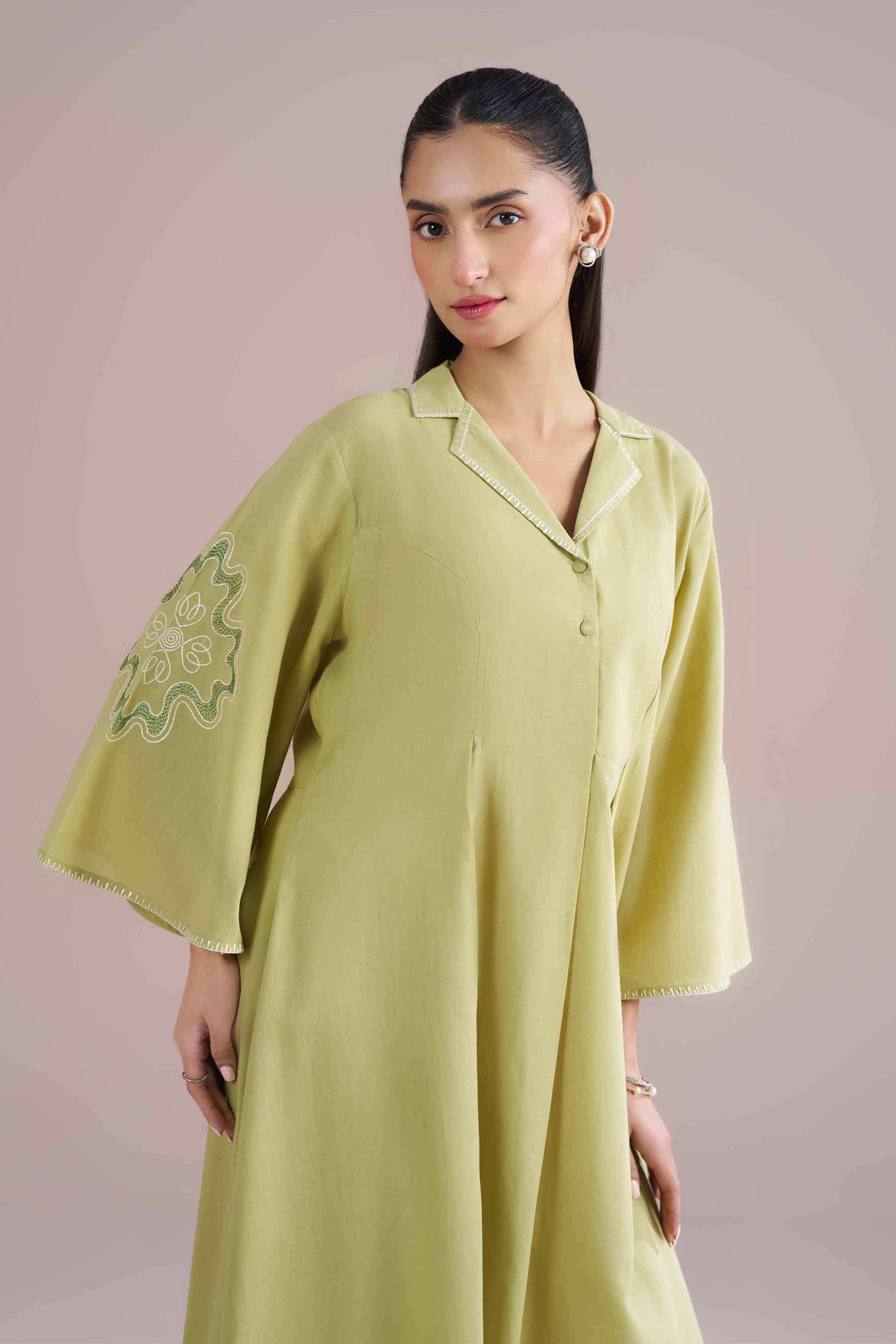 Embroidered Dress - AS26-41 Green Cambric 1PC Embroidered