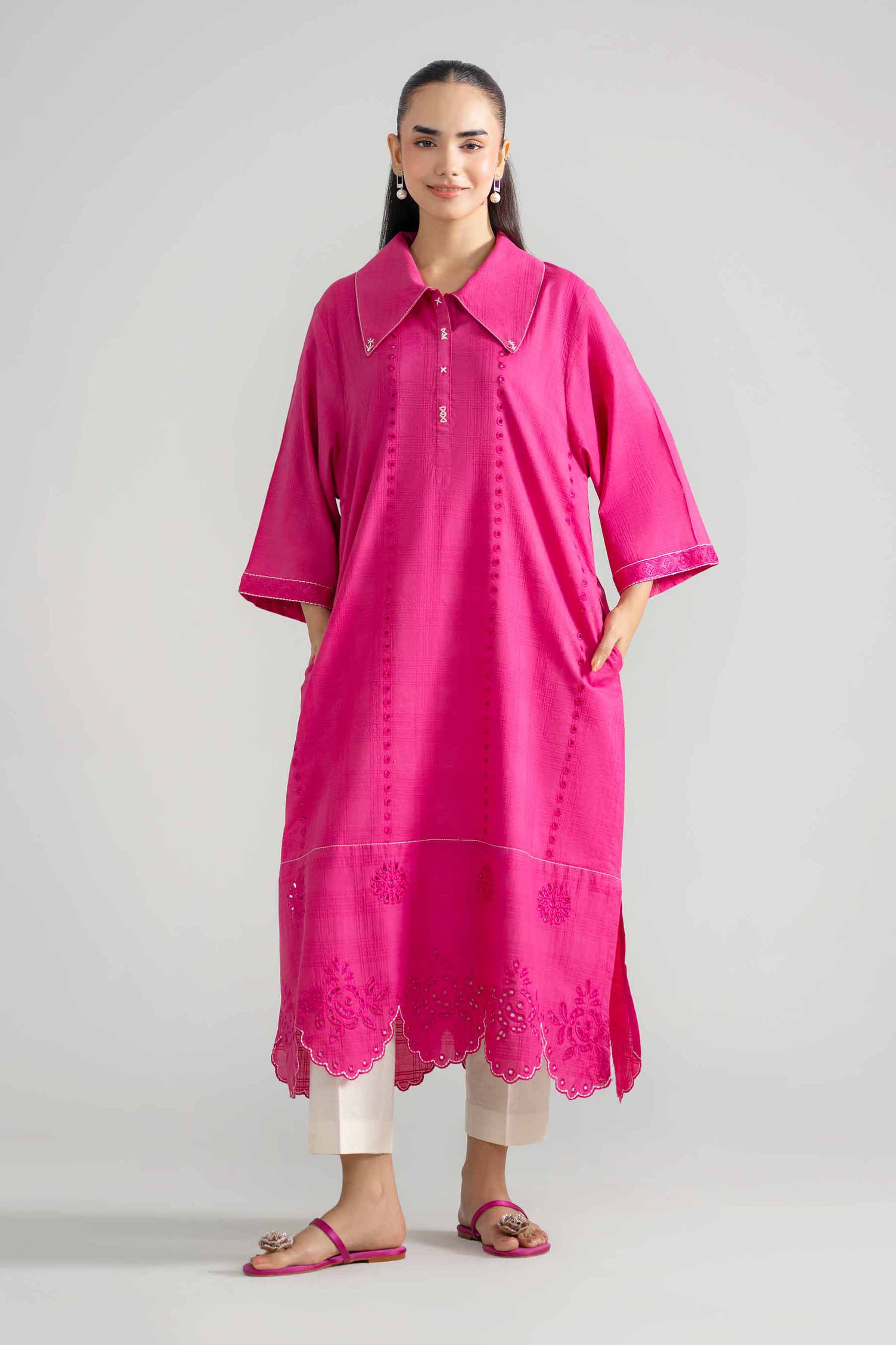 Embroidered Dress - AS26-42 Pink Leno Kara 1PC Embroidered READY TO WEAR