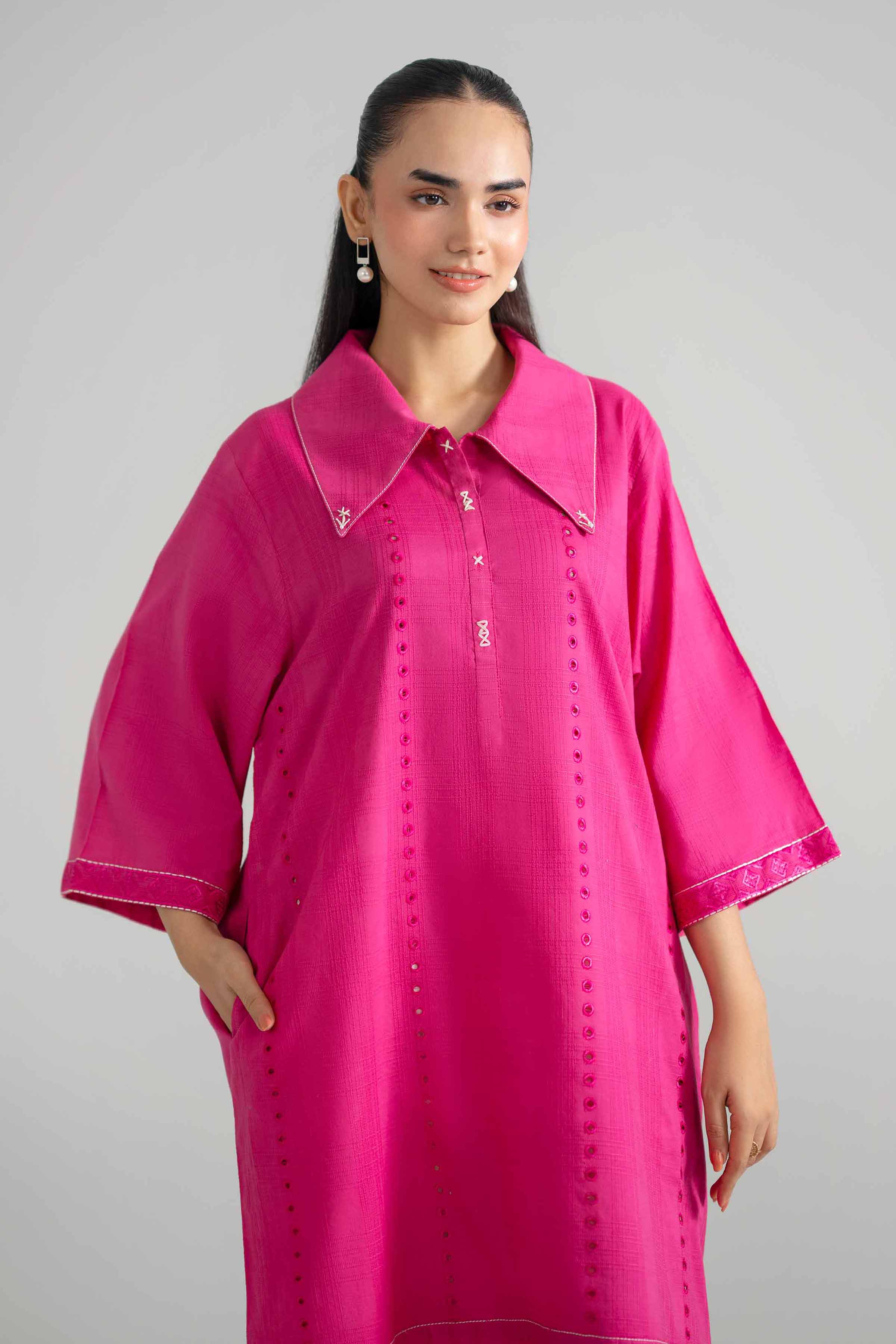 Embroidered Dress - AS26-42 Pink Leno Kara 1PC Embroidered READY TO WEAR