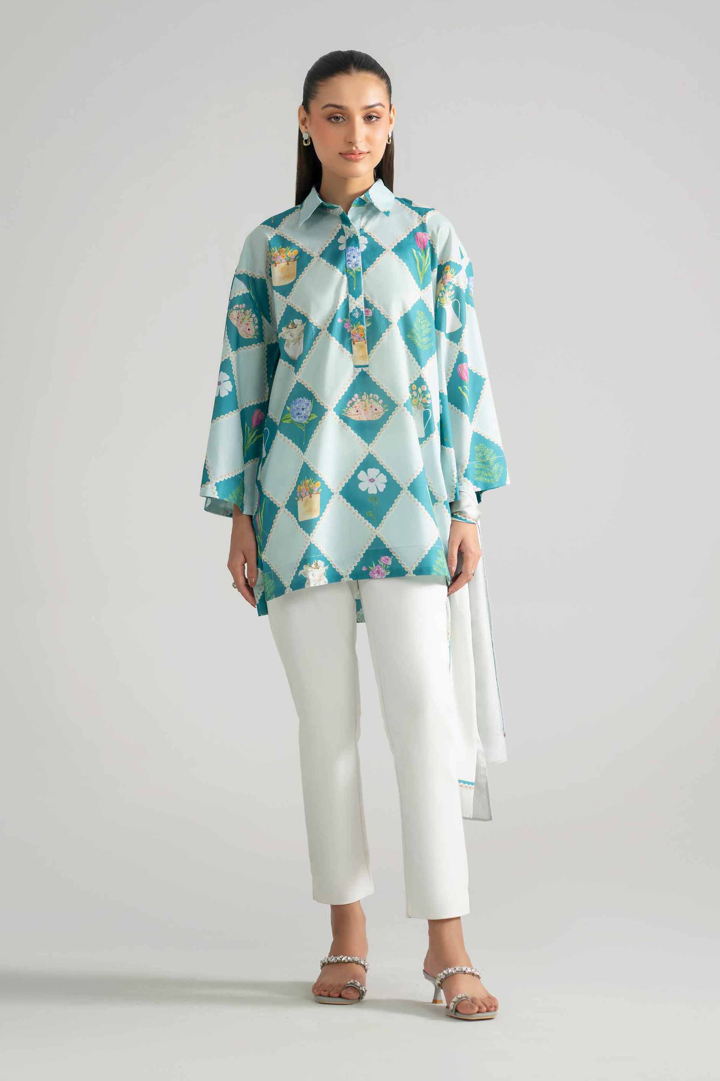 2 Piece - Printed Tunic - AS26-48 Blue Cambric 2PC Printed READY TO WEAR