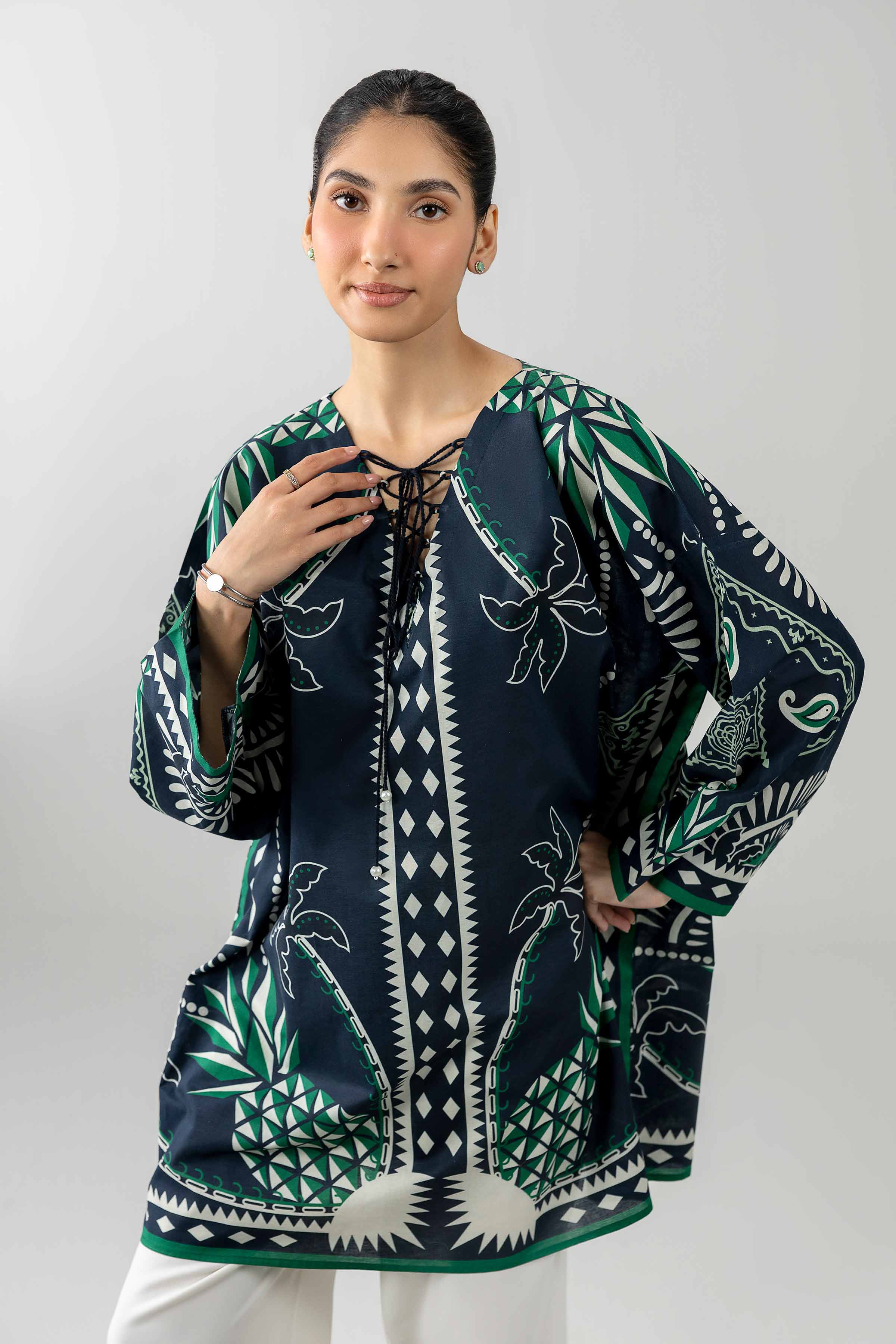 Printed Tunic - AS26-49 Blue Cambric 1PC Printed READY TO WEAR