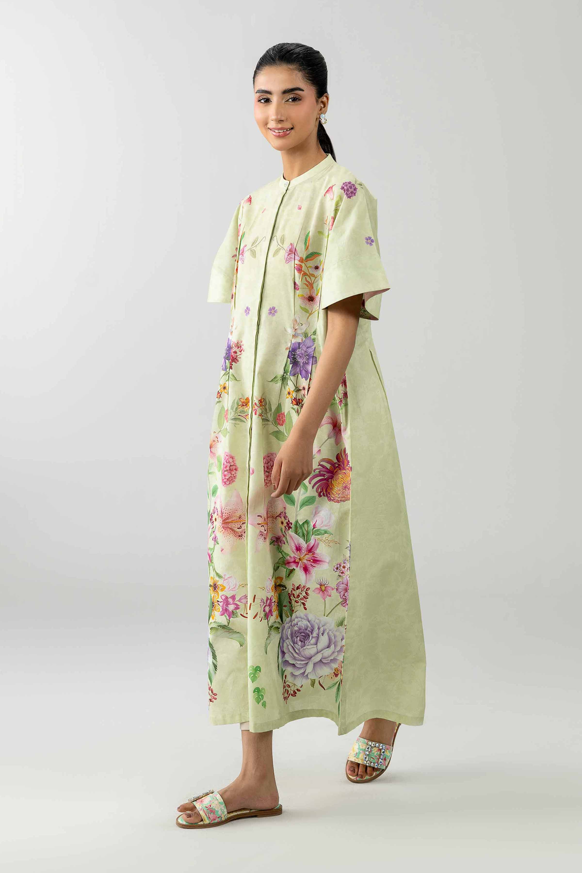 Printed Dress - AS26-50 Green Cambric 1PC Printed READY TO WEAR