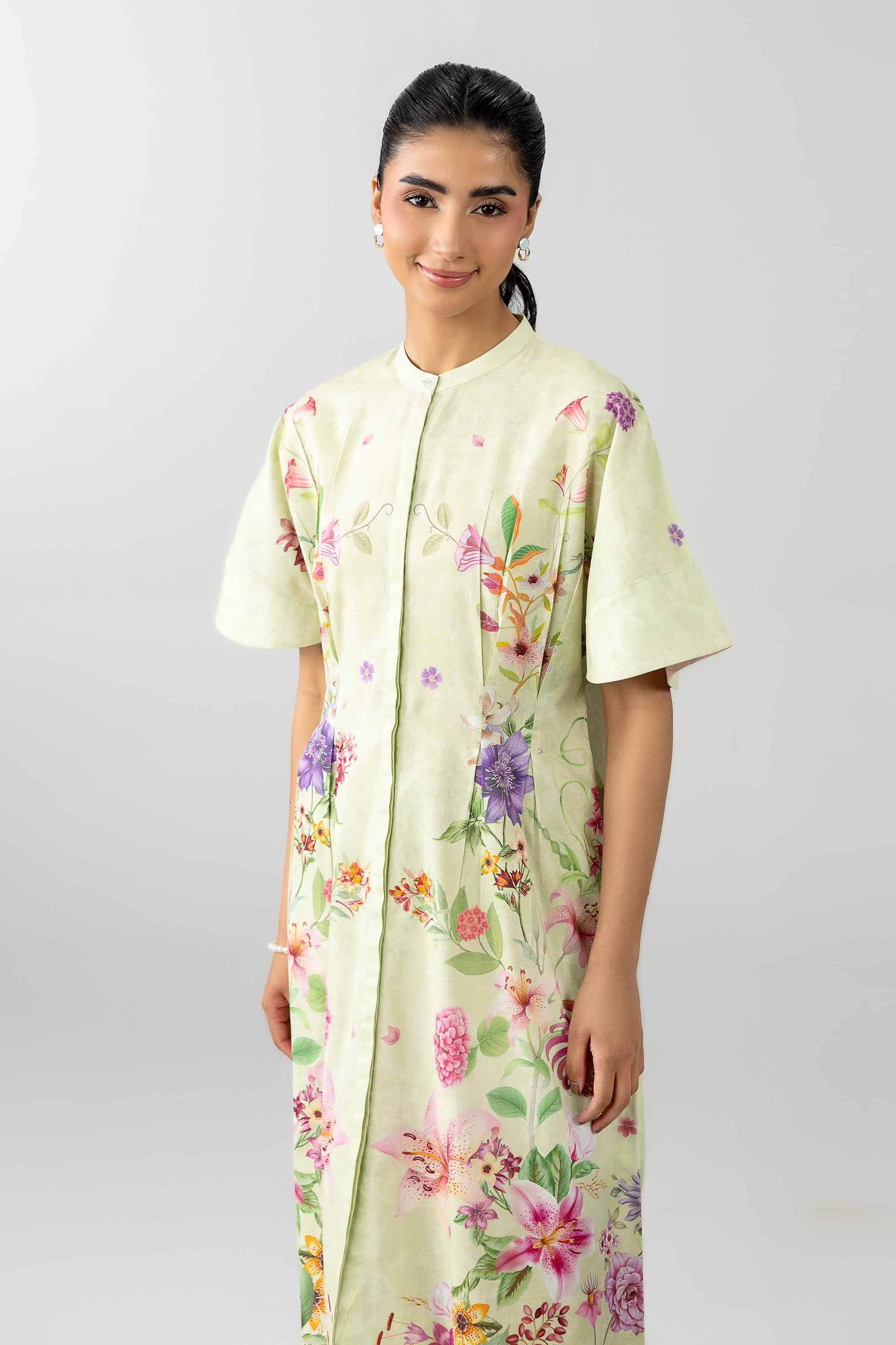 Printed Dress - AS26-50 Green Cambric 1PC Printed READY TO WEAR