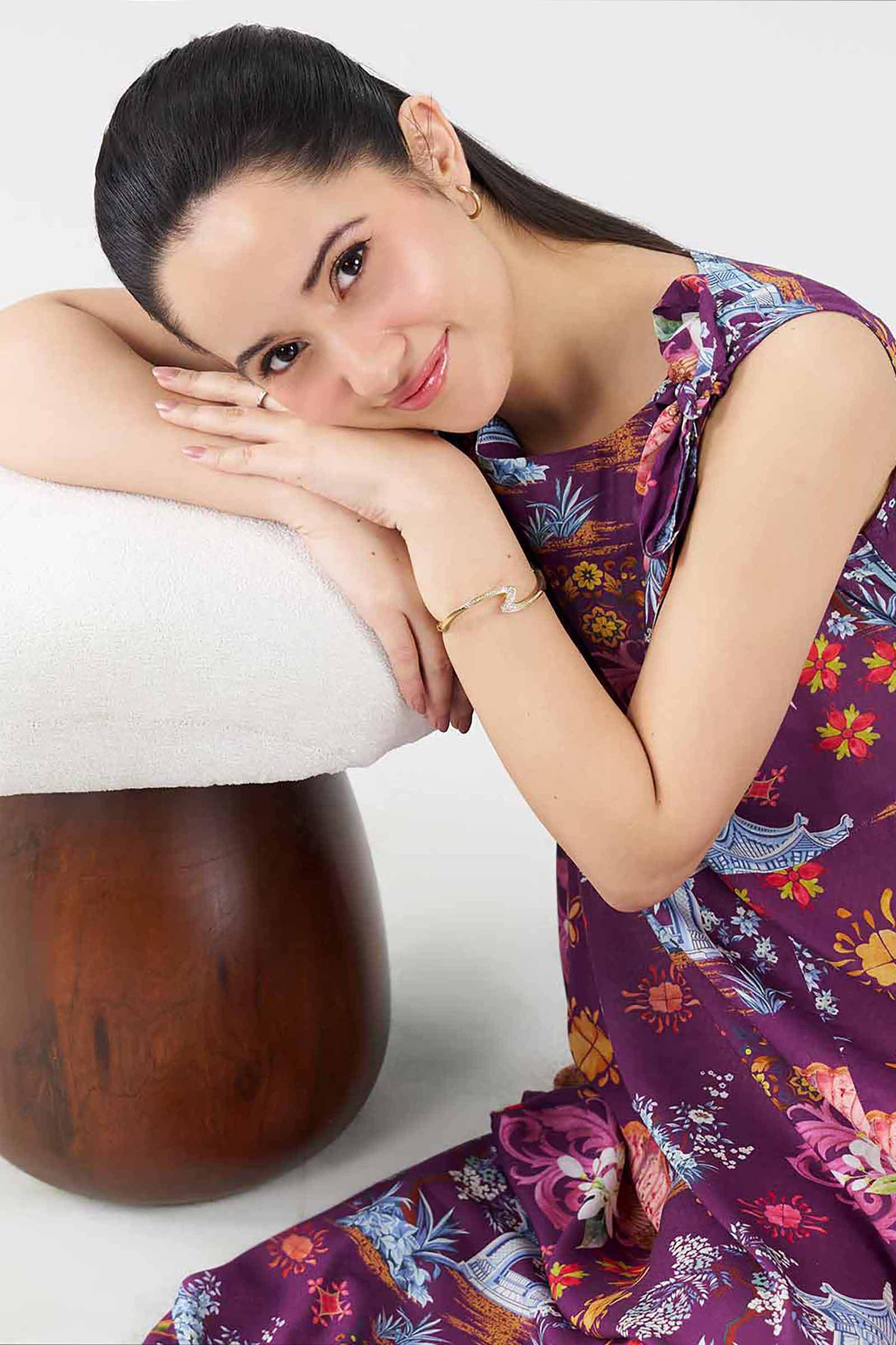 Printed Dress - AS26-51 Purple Modal 1PC Printed READY TO WEAR