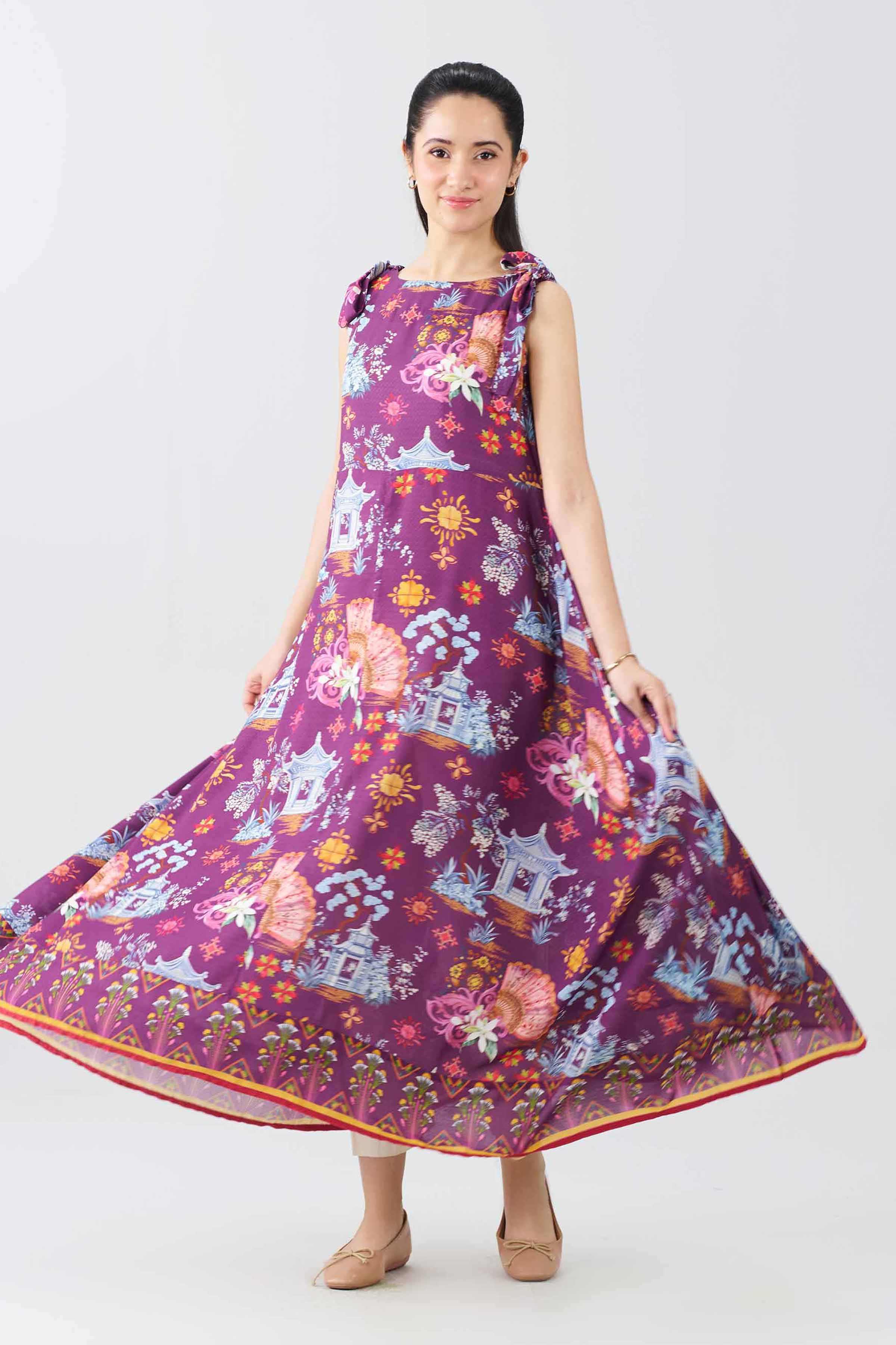 Printed Dress - AS26-51 Purple Modal 1PC Printed READY TO WEAR