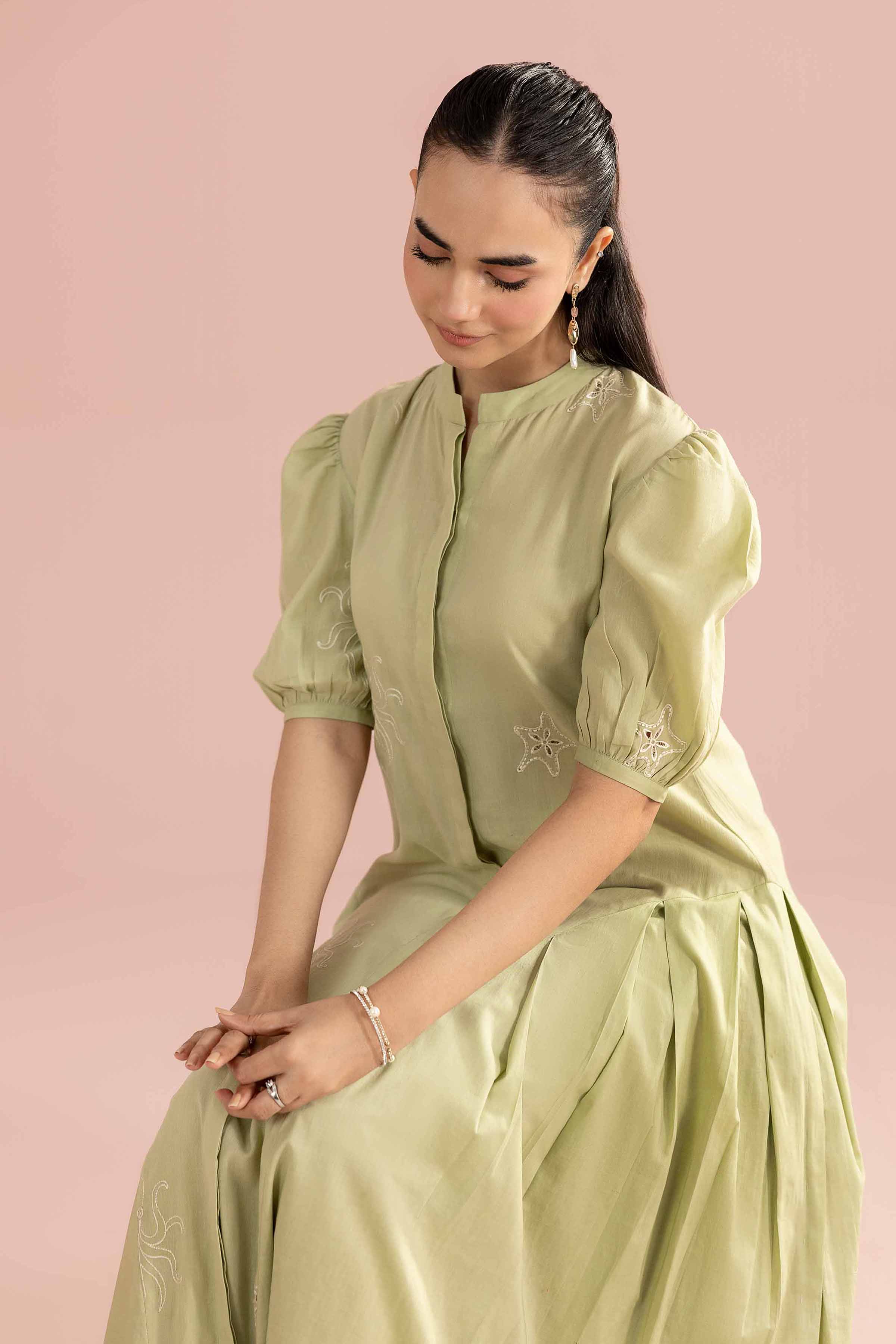 Embroidered Dress - AS26-54 Green Cambric 1PC Embroidered READY TO WEAR