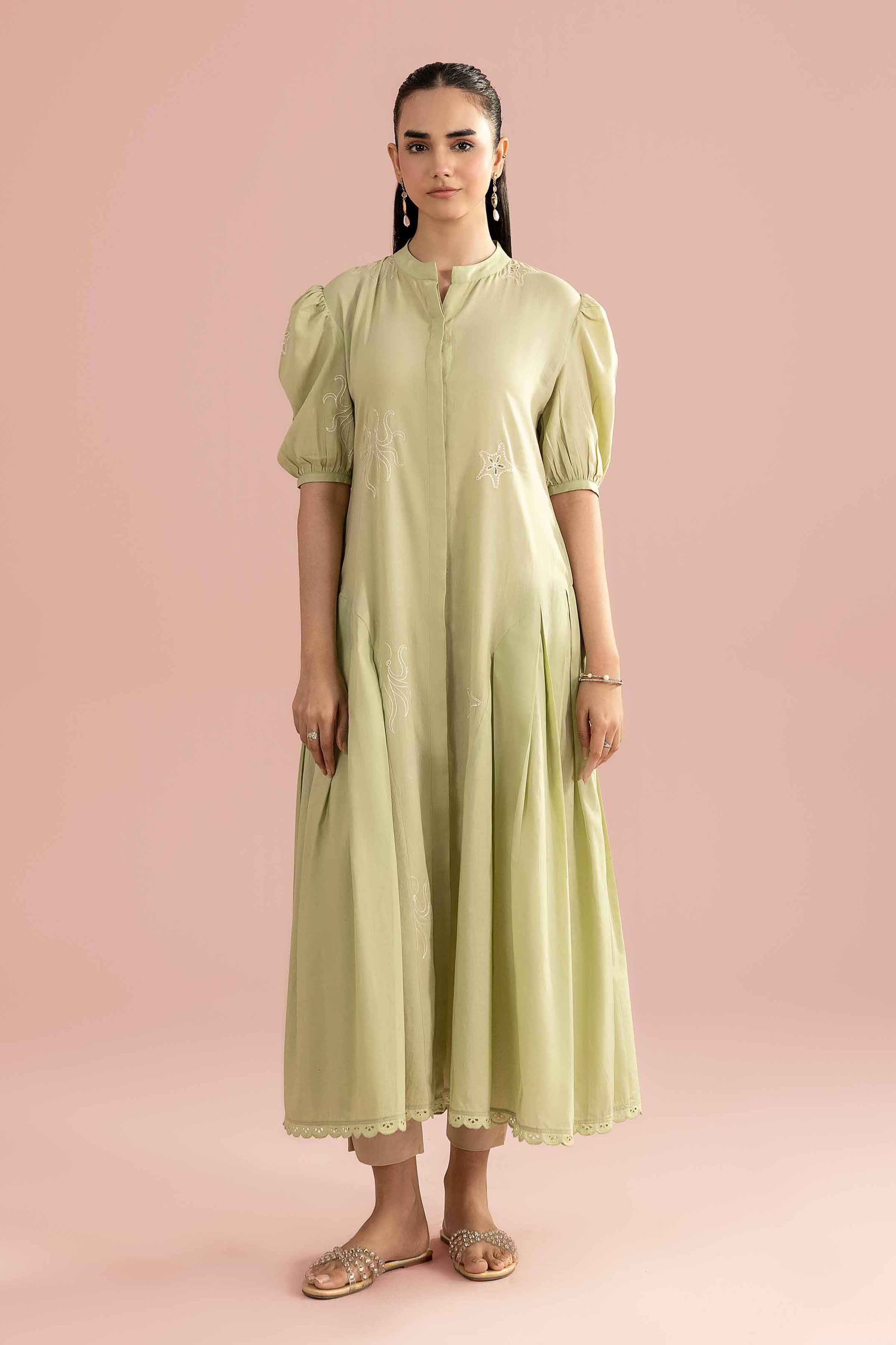 Embroidered Dress - AS26-54 Green Cambric 1PC Embroidered READY TO WEAR