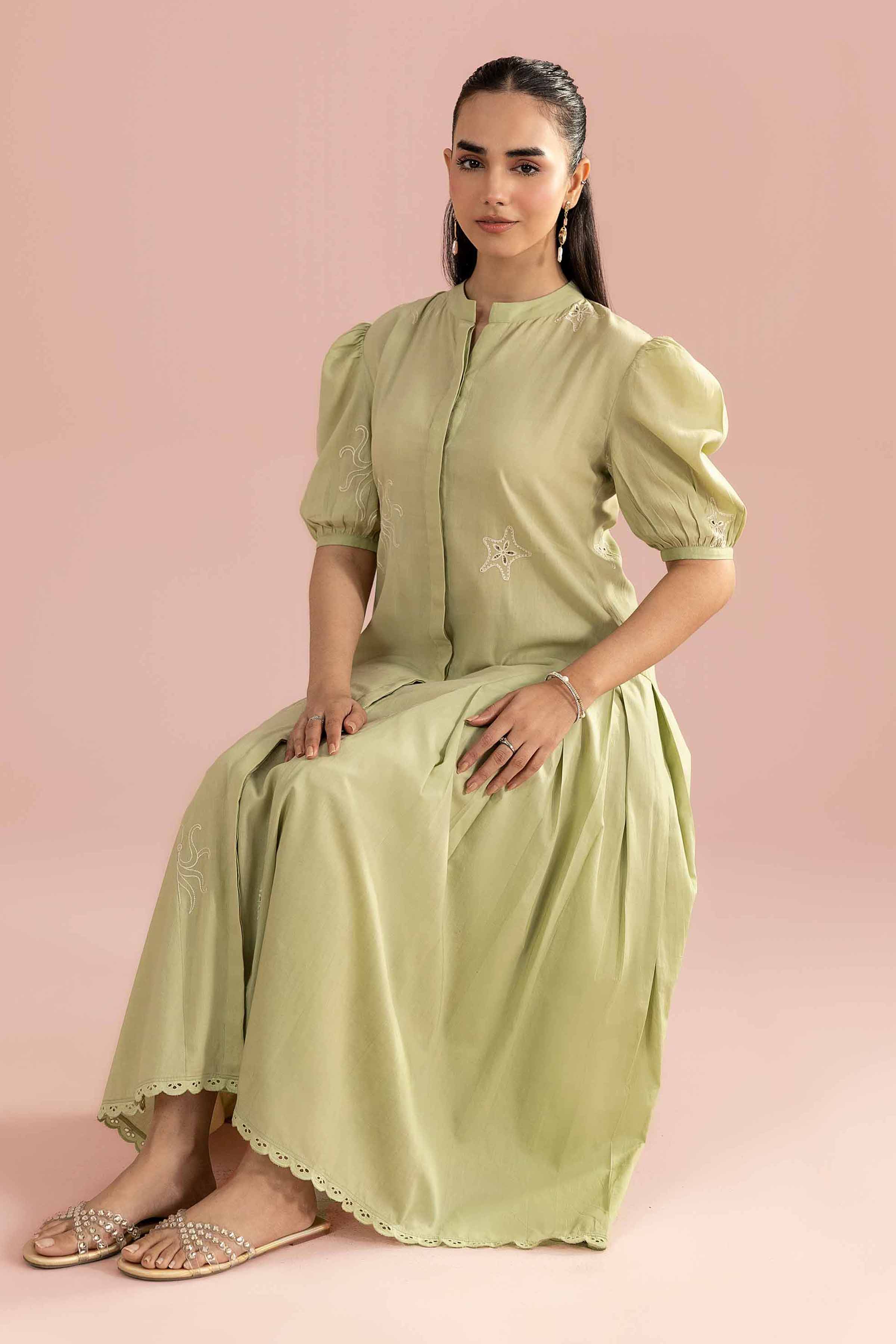 Embroidered Dress - AS26-54 Green Cambric 1PC Embroidered READY TO WEAR