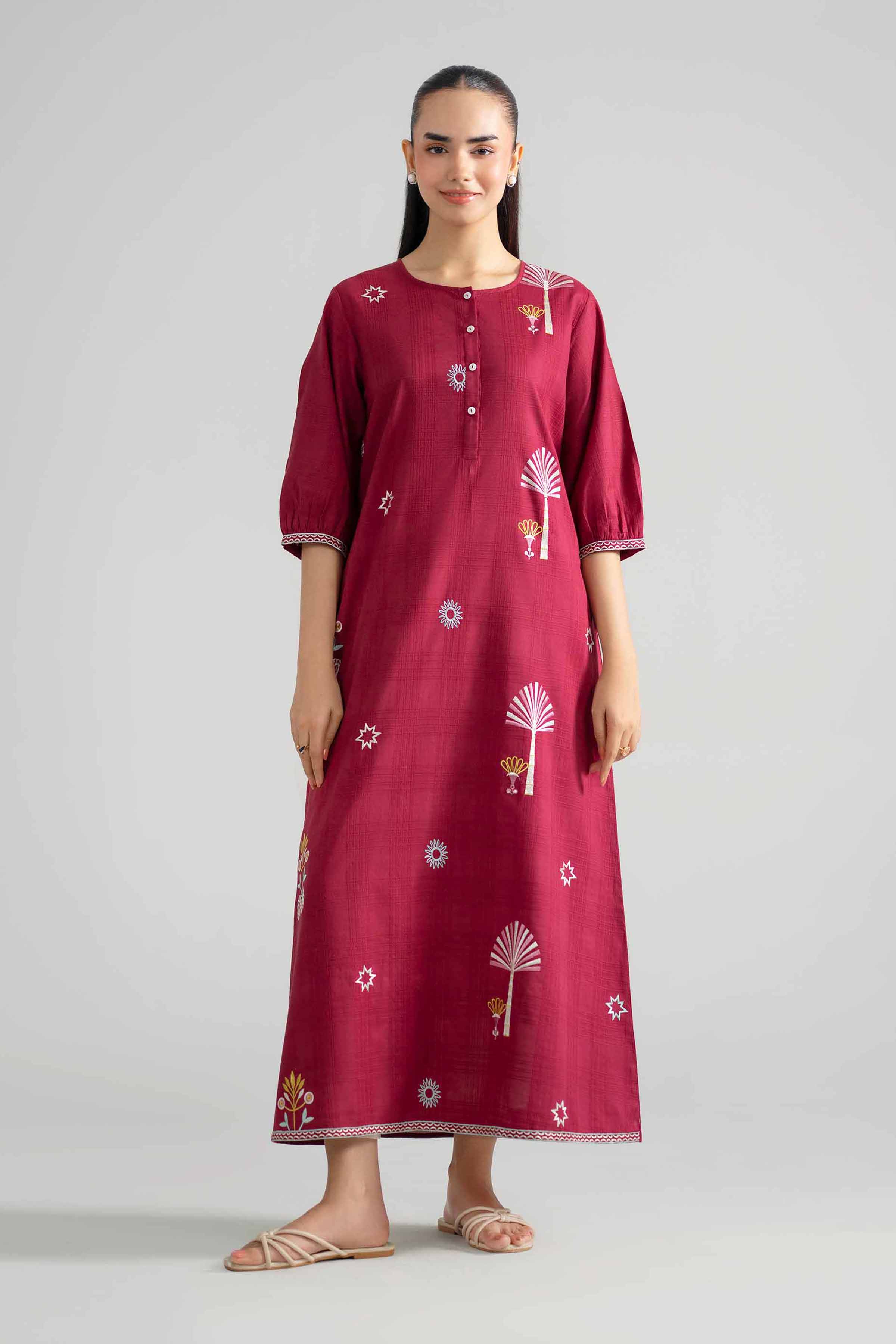 Embroidered Dress - AS26-58 Red Leno Kara 1PC Embroidered READY TO WEAR