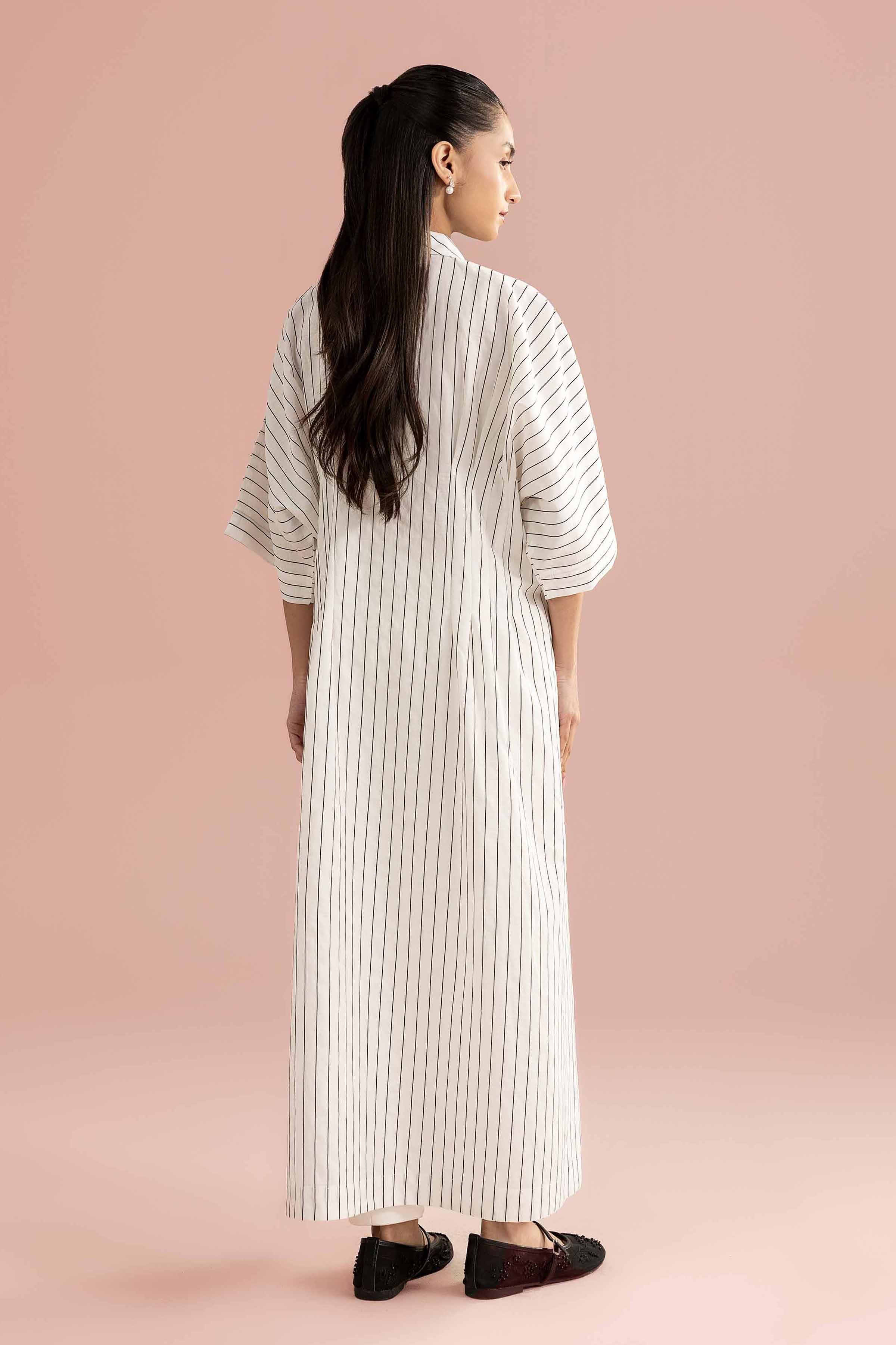 Printed Dress - AS26-60 White Cotton 1PC Printed READY TO WEAR