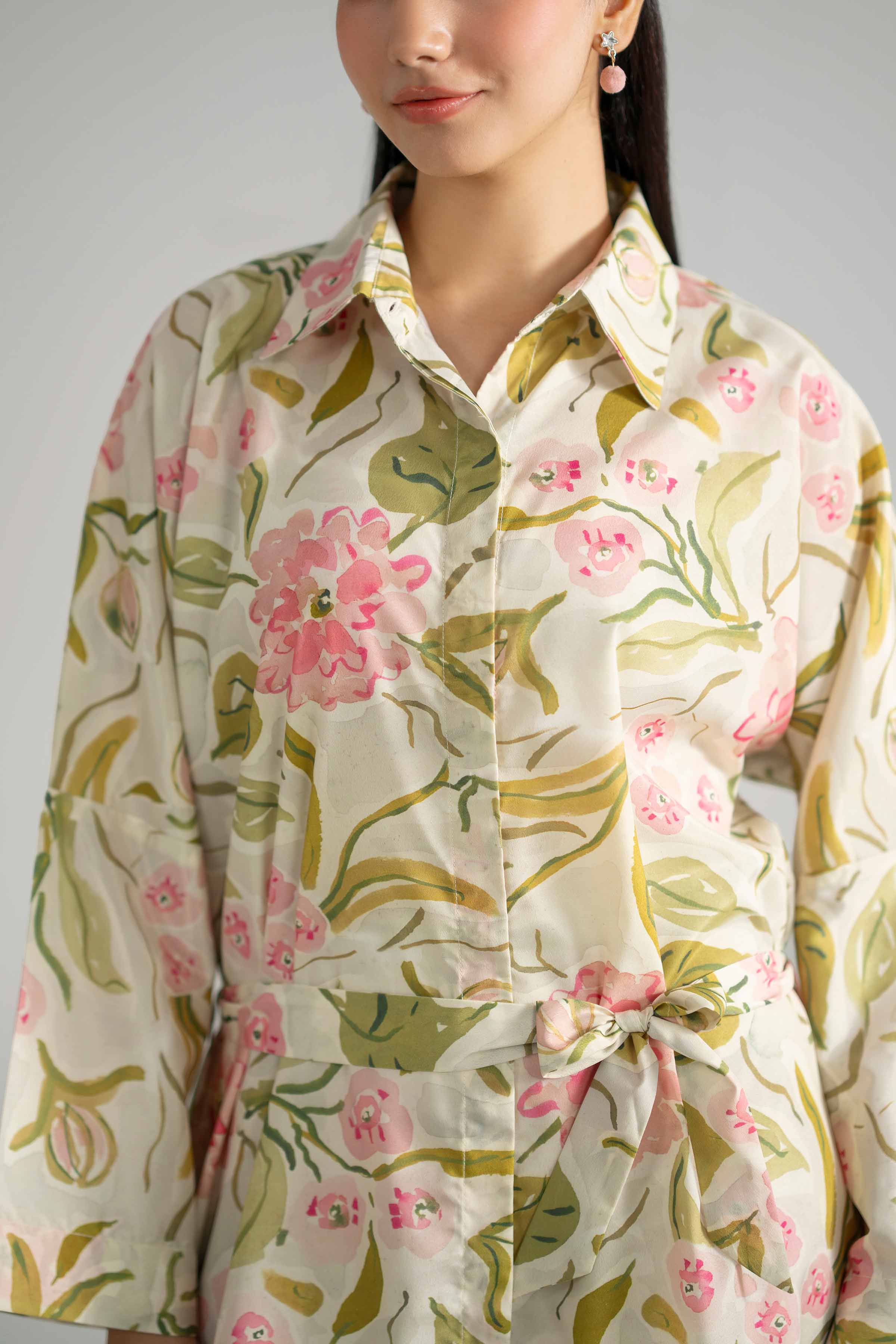 Printed Shirt - AS26-61 Green Silk 1PC Printed READY TO WEAR