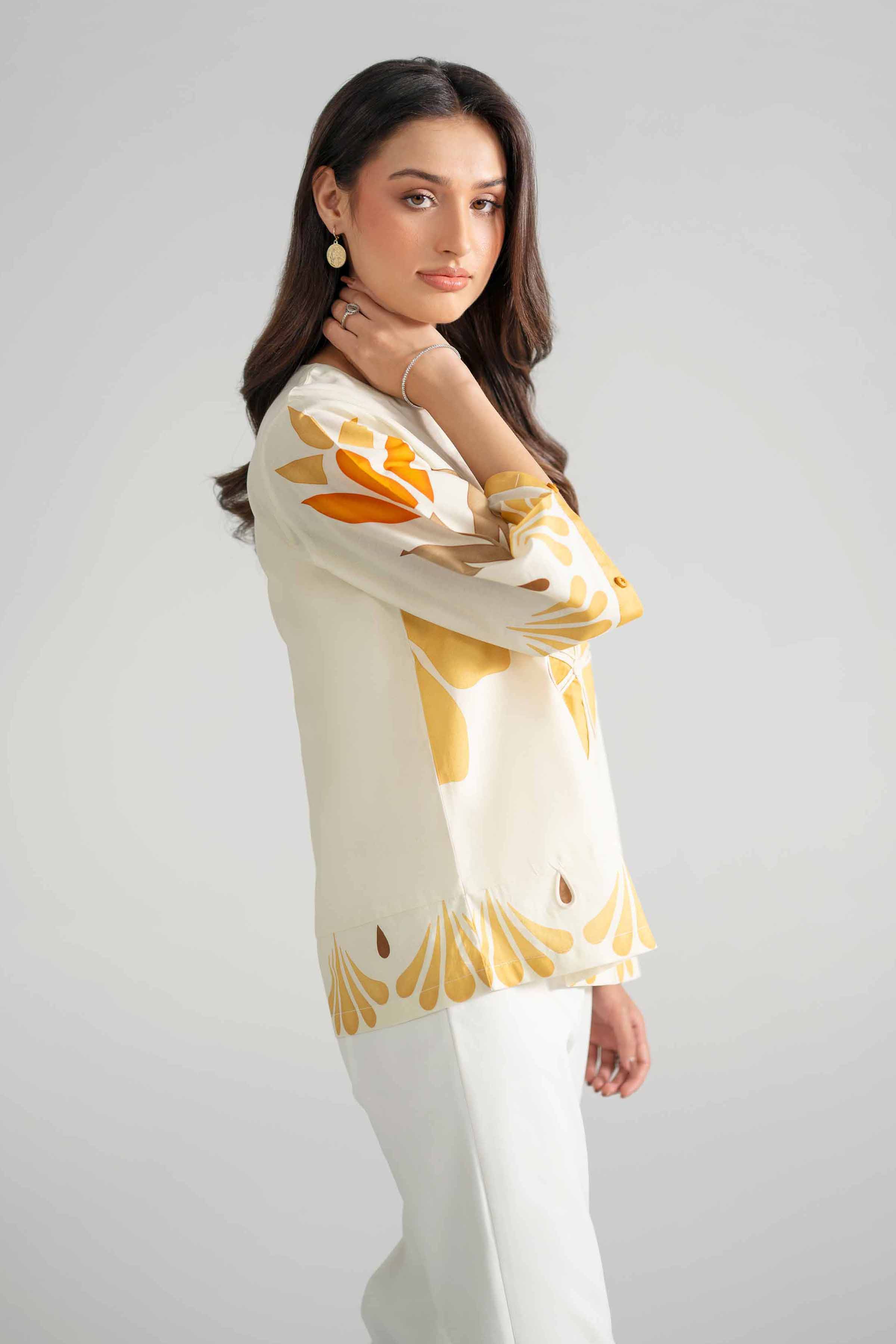 Printed Tunic - AS26-63 Off White Cambric 1PC Printed READY TO WEAR