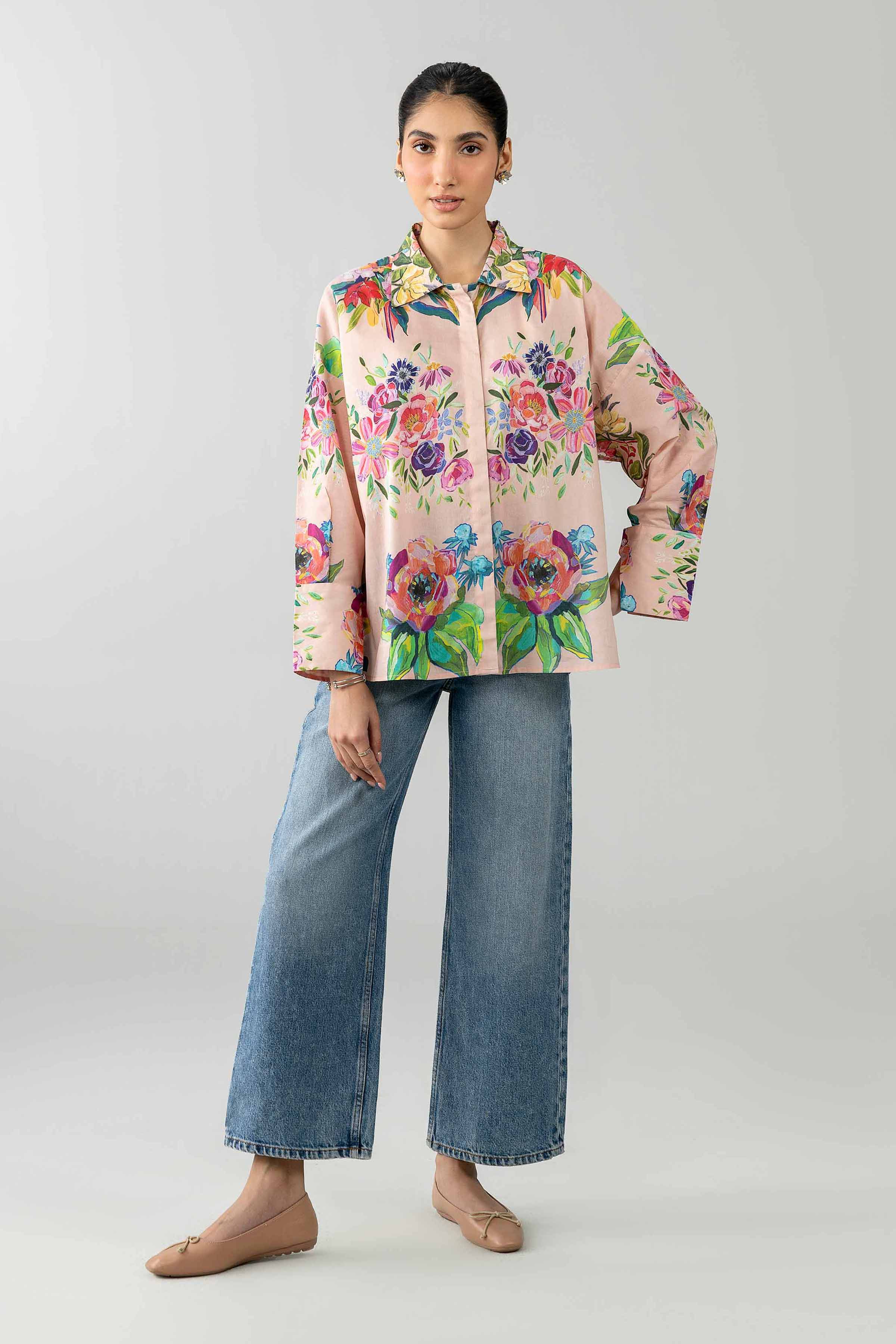 Printed Shirt - AS26-64 Pink Cambric 1PC Printed READY TO WEAR