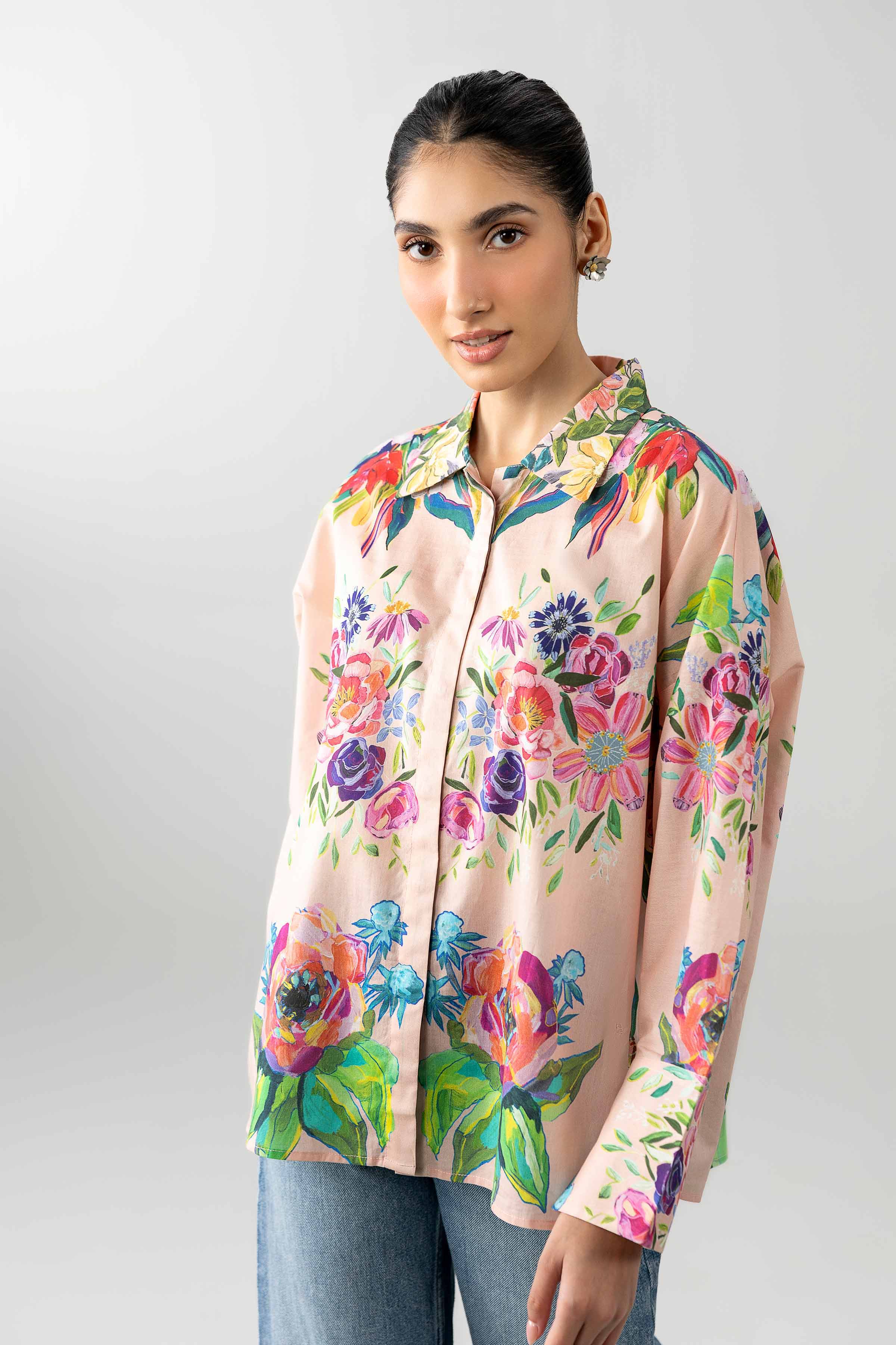 Printed Shirt - AS26-64 Pink Cambric 1PC Printed READY TO WEAR