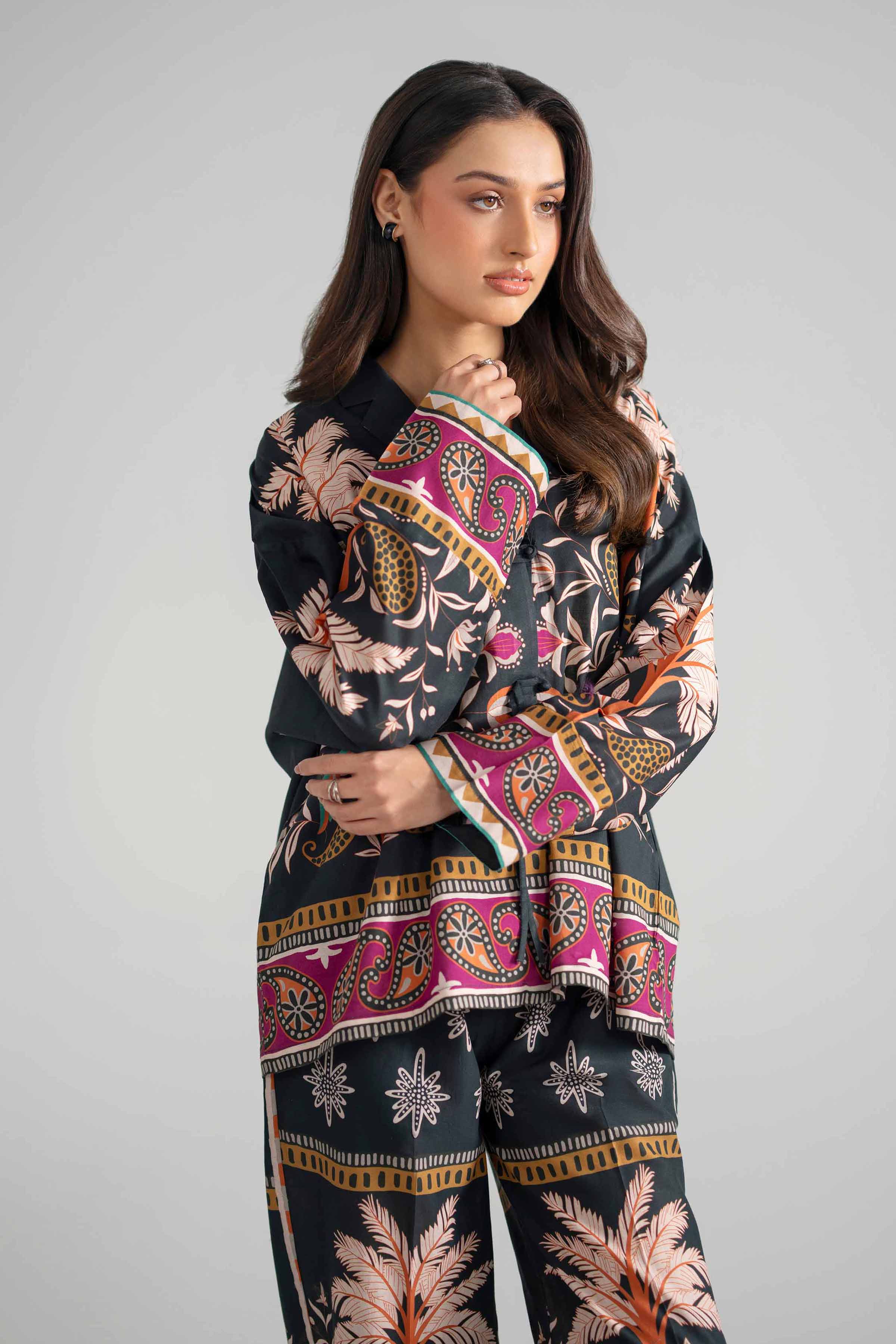 2 Piece - Printed Suit - AS26-65 Black Cambric 2PC Printed READY TO WEAR