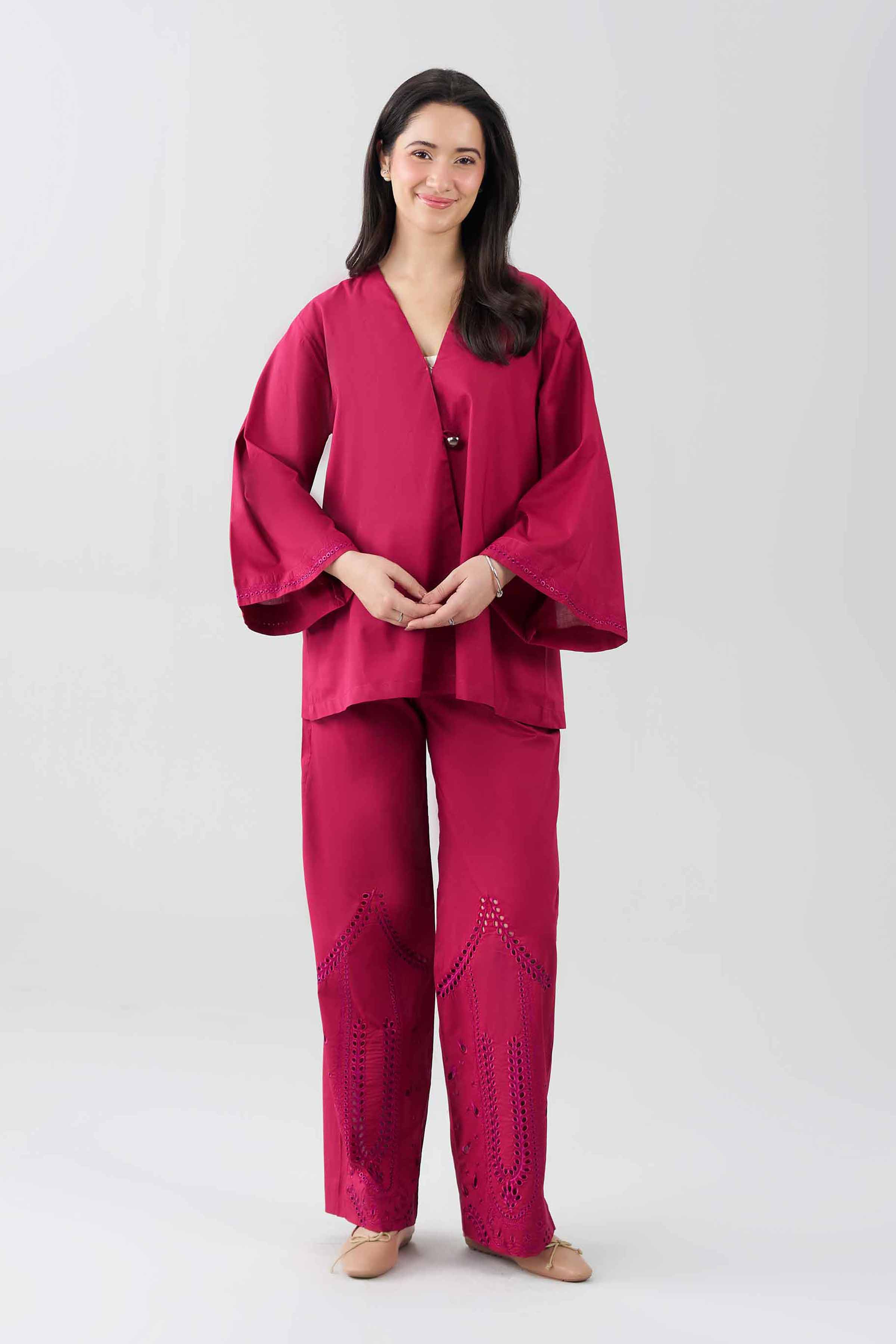 2 Piece - Embroidered Suit - AS26-69 Pink Cambric 2PC Embroidered READY TO WEAR