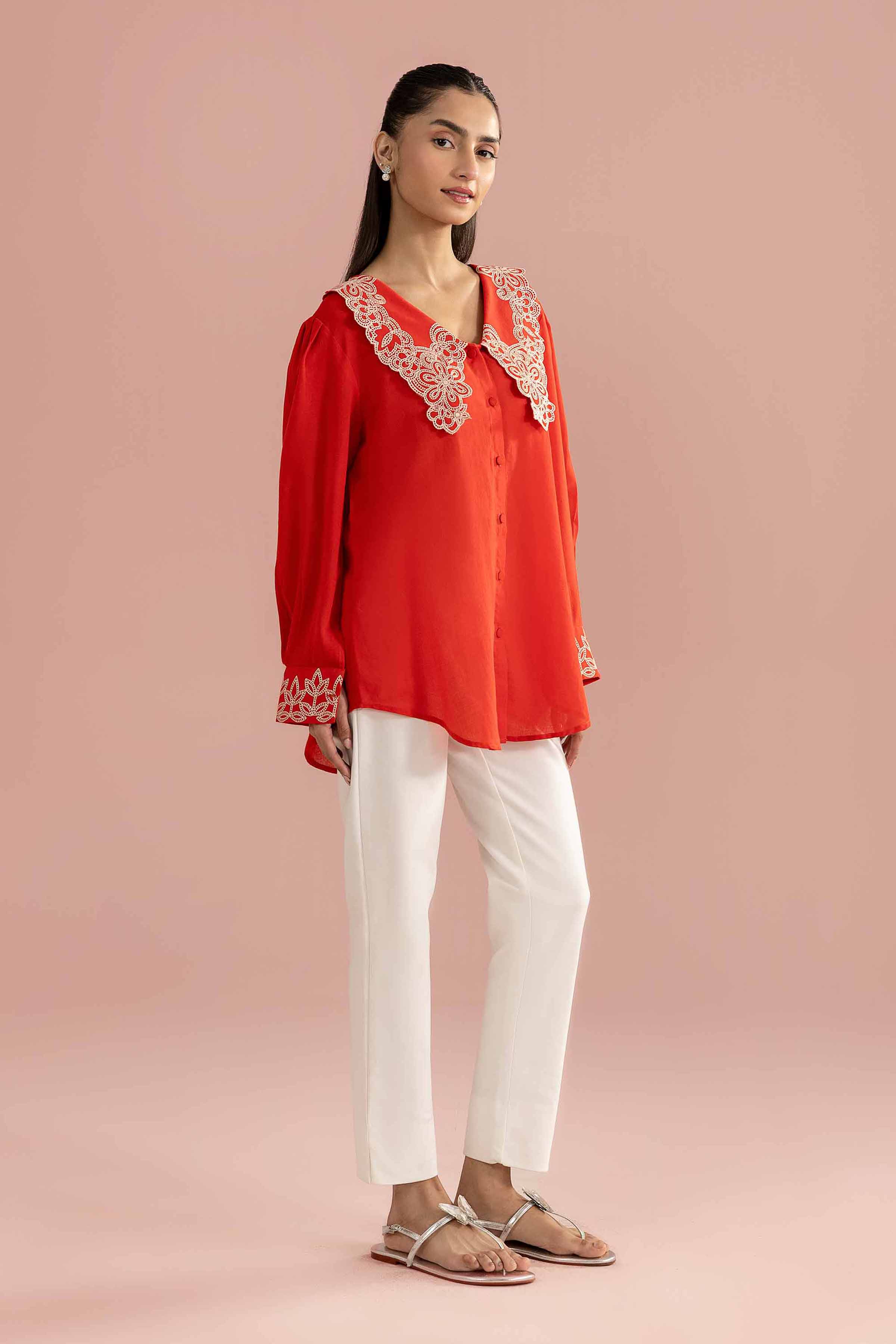 Embroidered Tunic - AS26-70 Orange Fine Crepe 1PC Embroidered