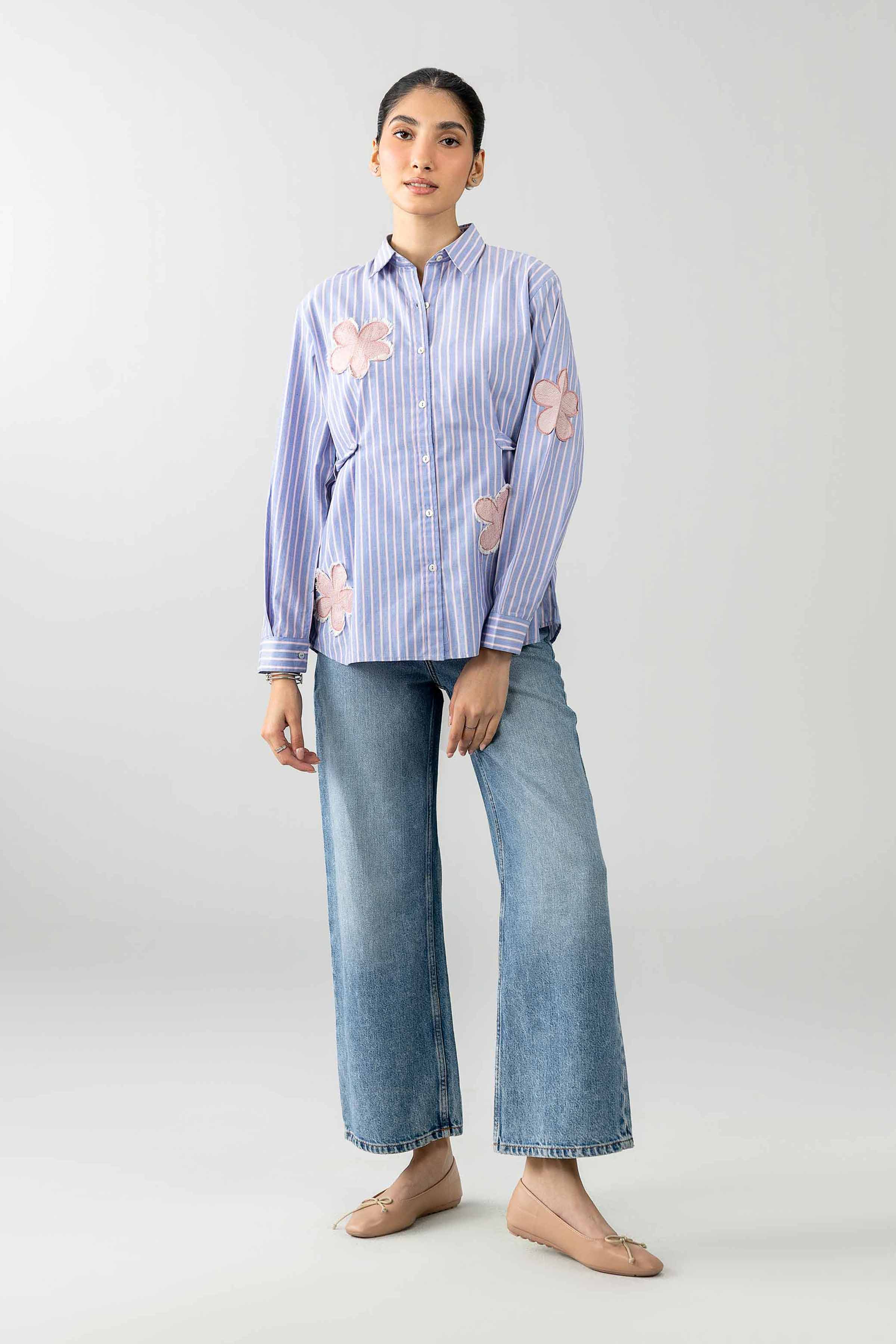 Printed Embroidered Shirt - AS26-71 Blue Cotton 1PC Embroidered READY TO WEAR