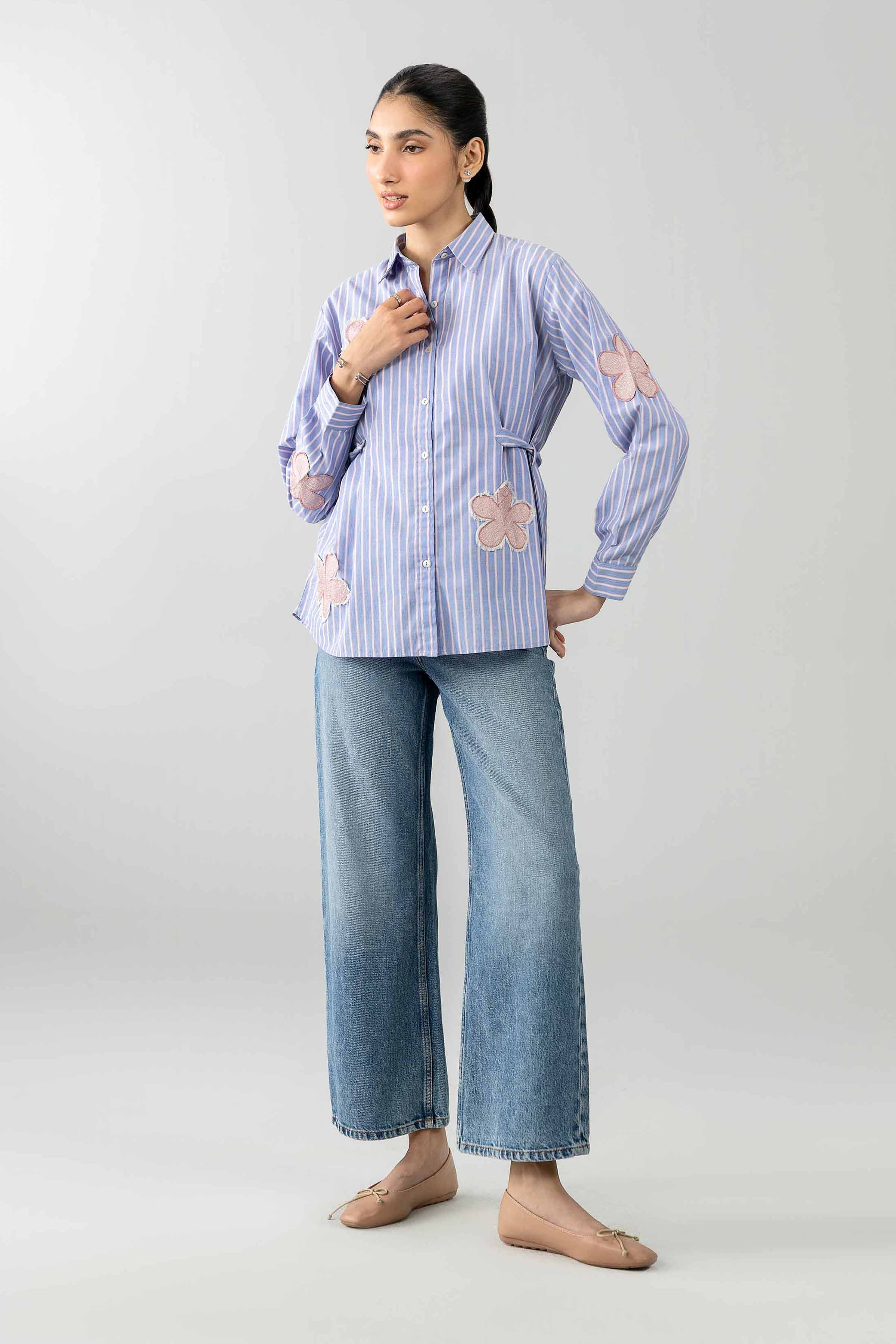 Printed Embroidered Shirt - AS26-71 Blue Cotton 1PC Embroidered READY TO WEAR