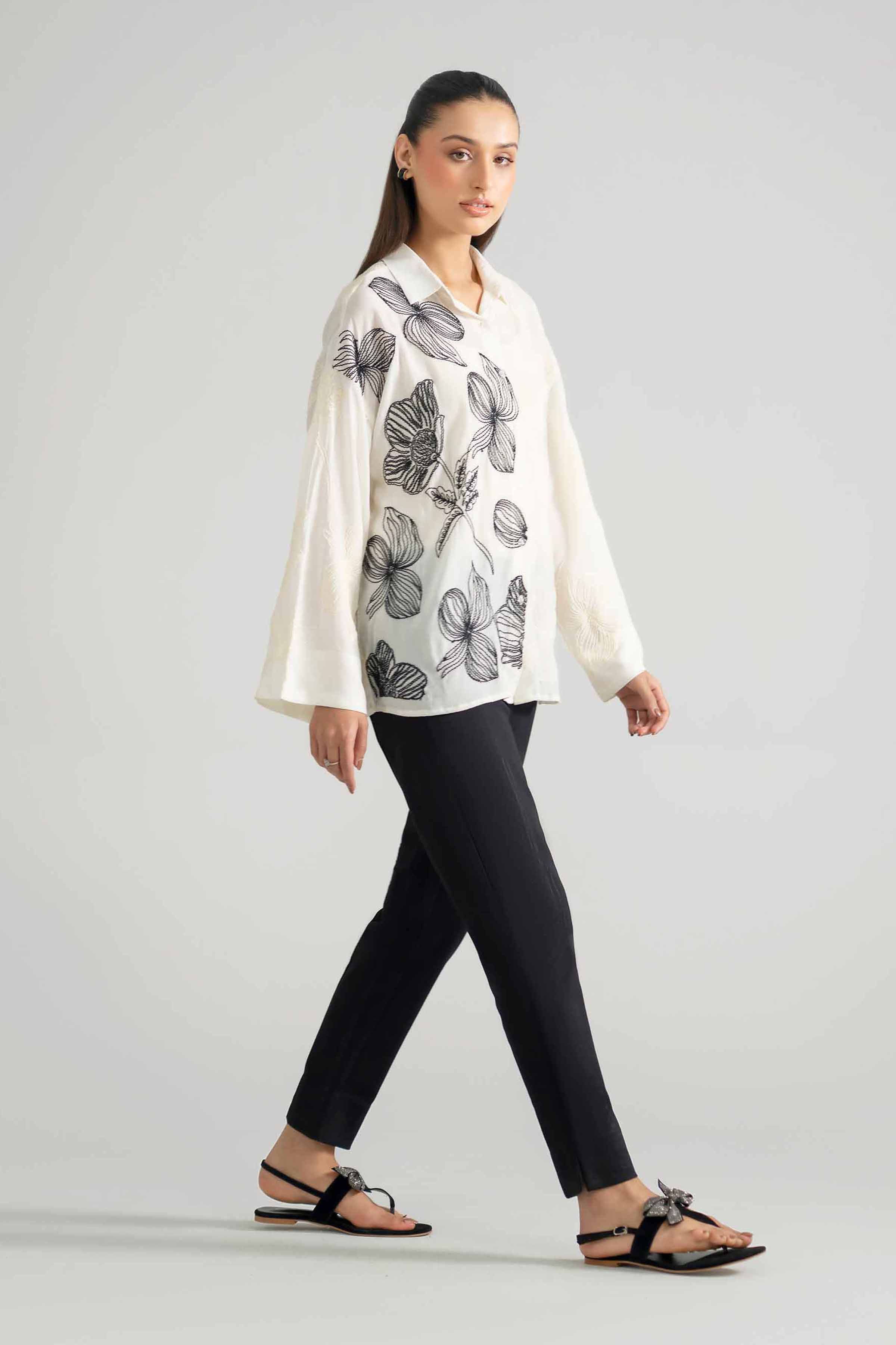 Embroidered Shirt - AS26-75 White Cotton 1PC Embroidered READY TO WEAR