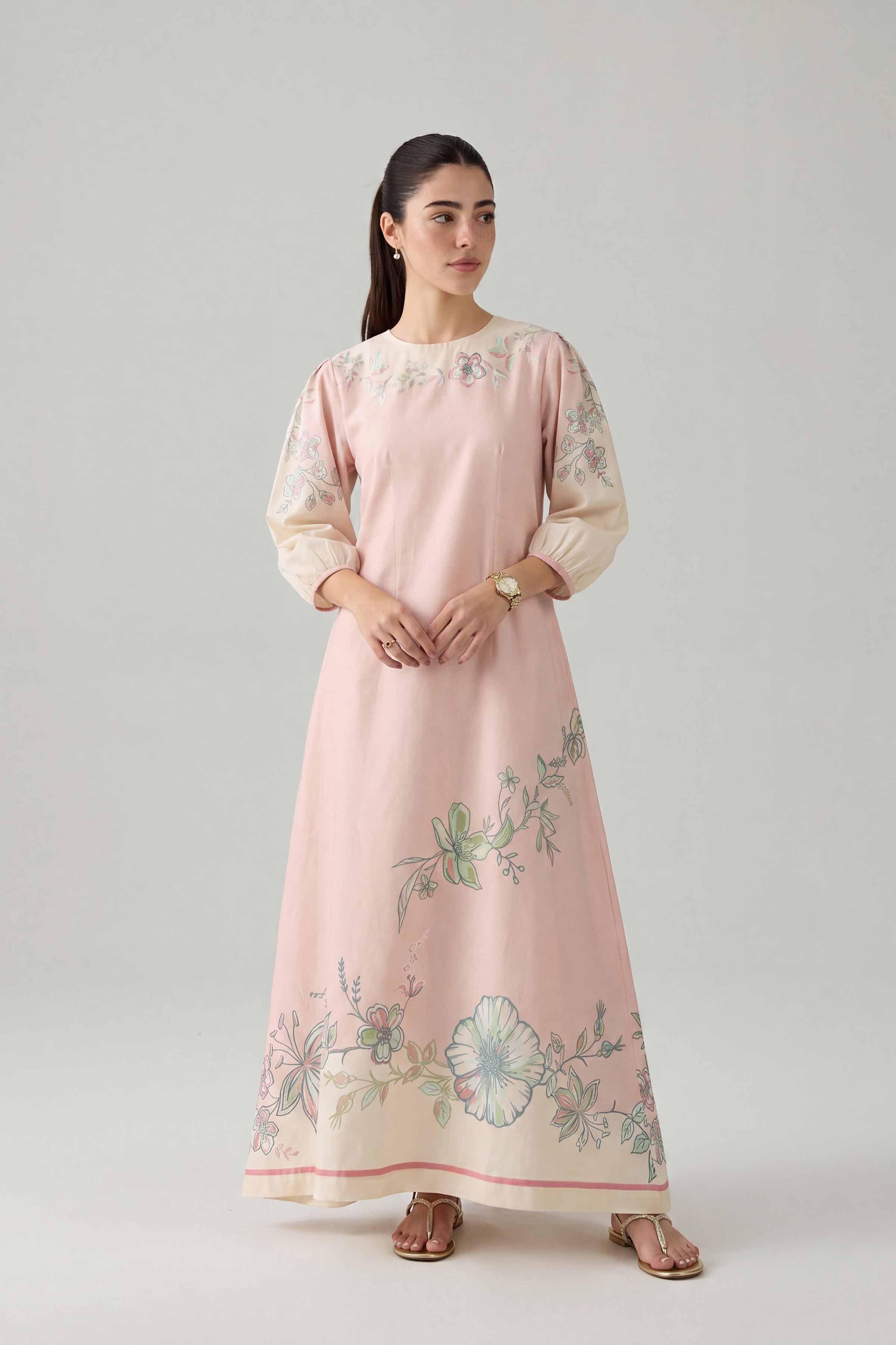 Printed Dress - AS26-94 Off White Cambric 1PC Printed Ready To Wear