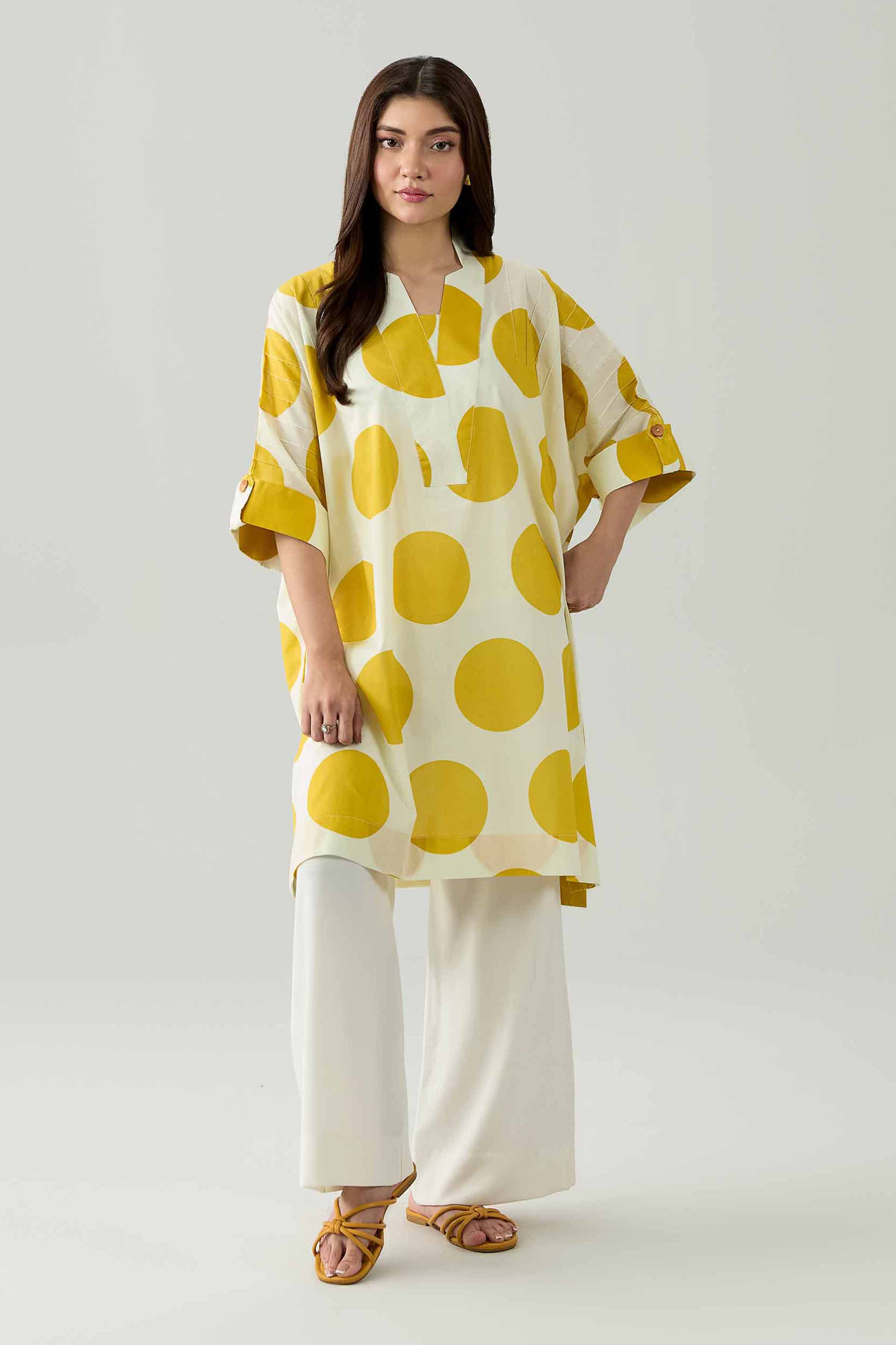 Printed Tunic - AS26-95 Off White Cambric 1PC Printed Ready To Wear