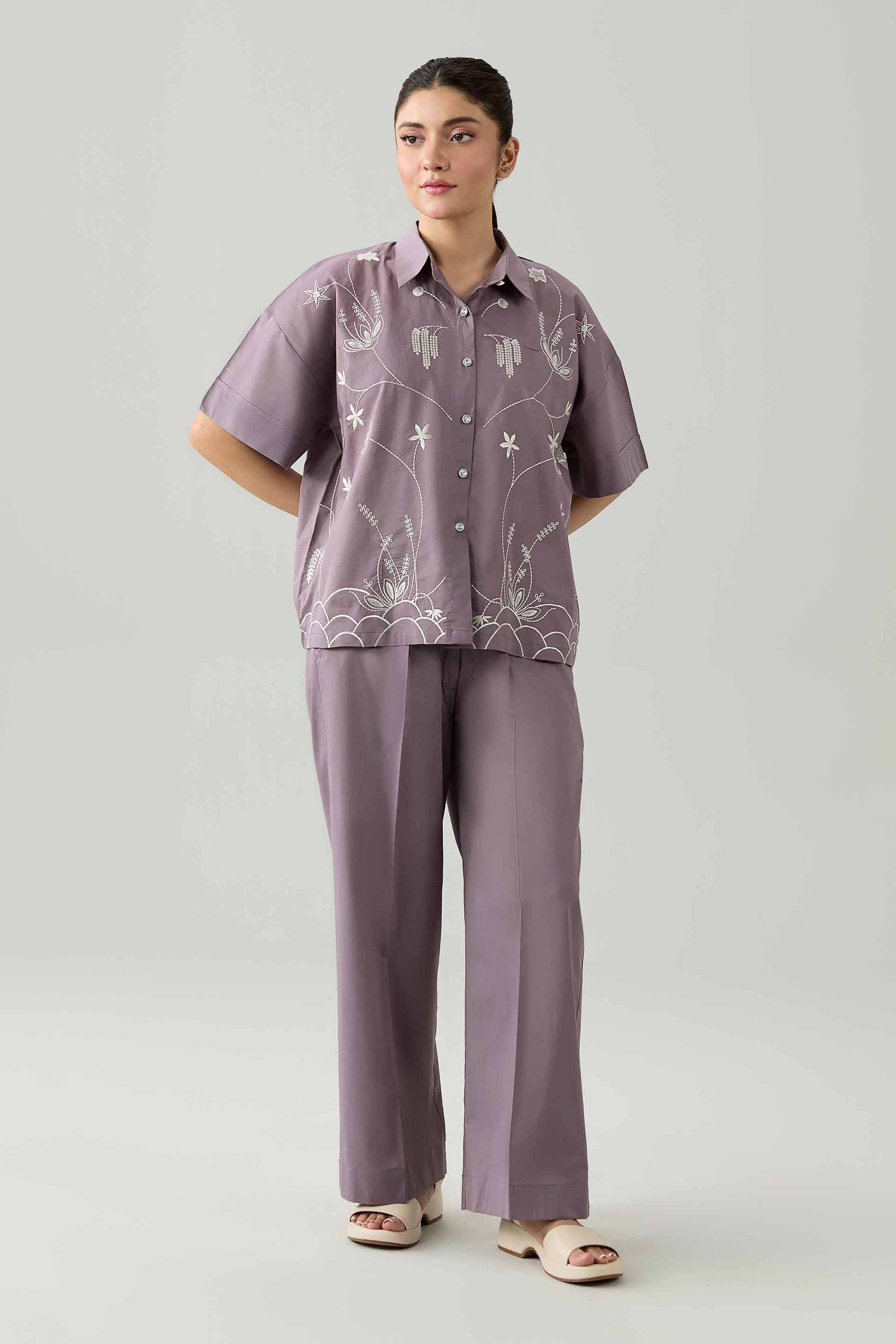 2 Piece - Embroidered Suit - AS26-99 Purple Cambric 2PC Embroidered Ready To Wear