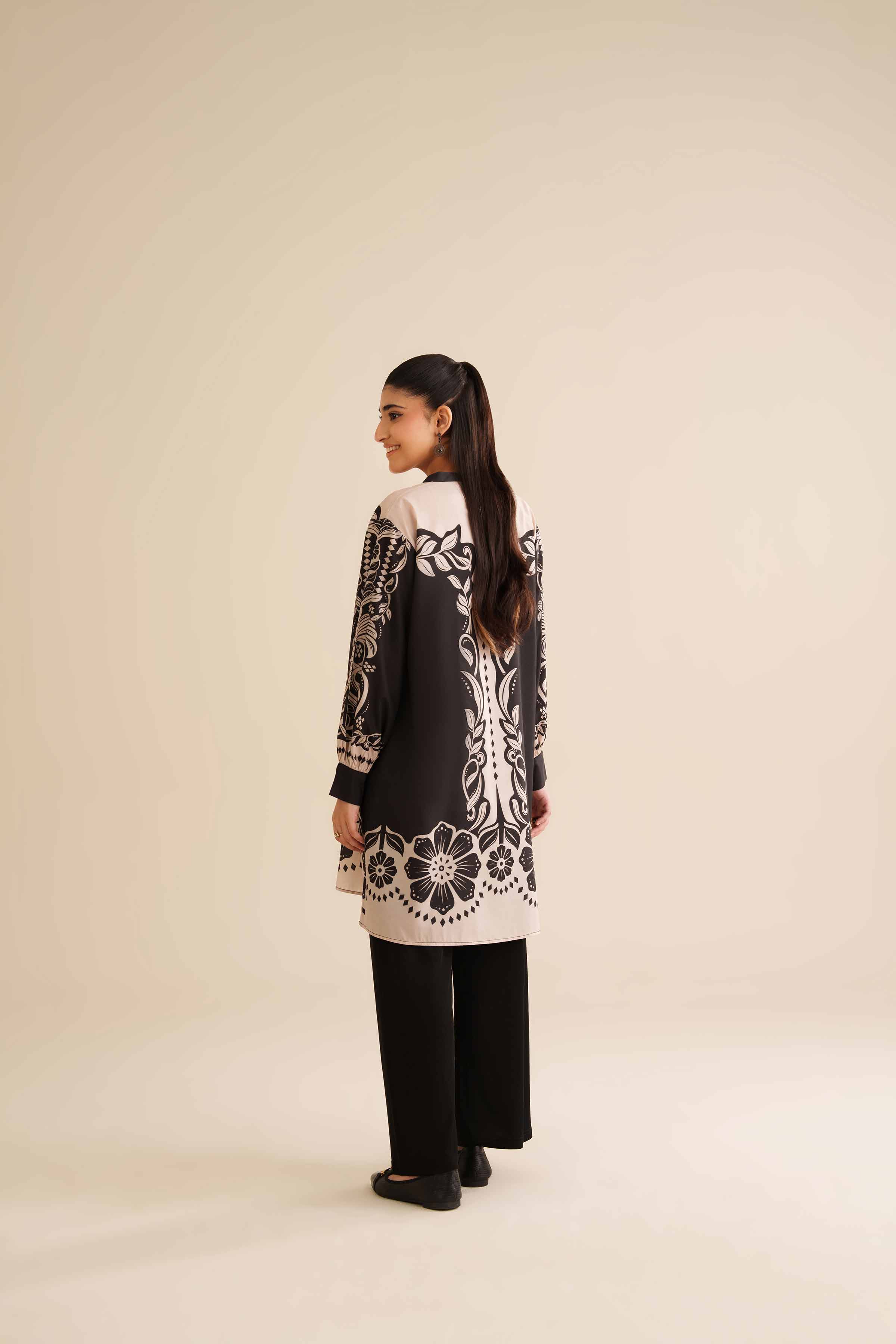 NISHATUAE - Black Printed Silk Ready to wear Tunic