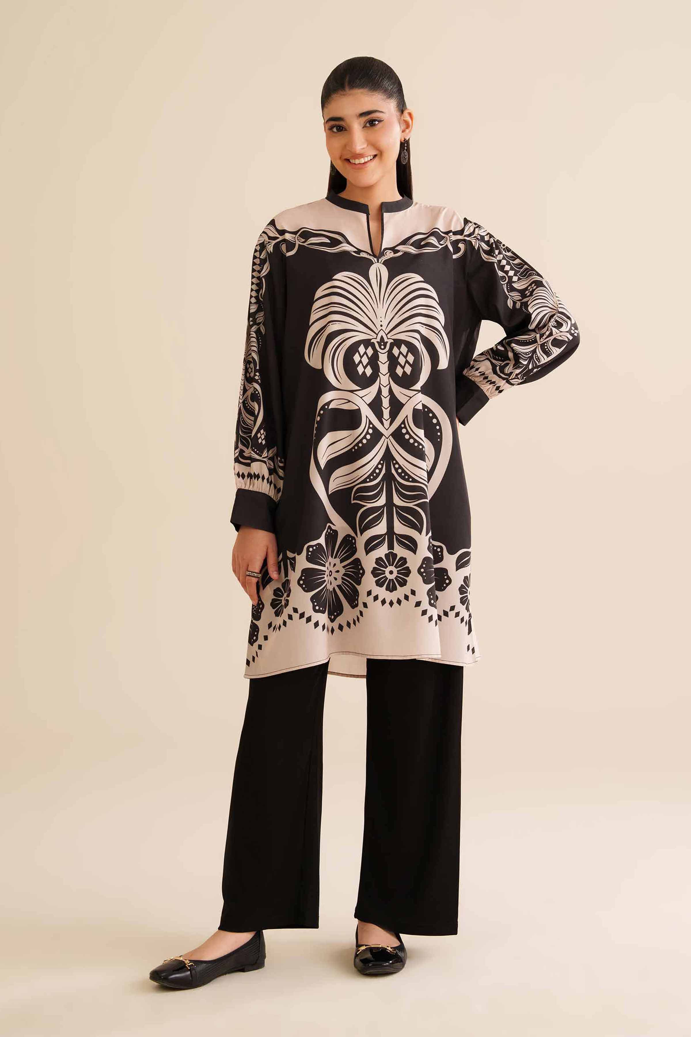 NISHATUAE - Black Printed Silk Ready to wear Tunic