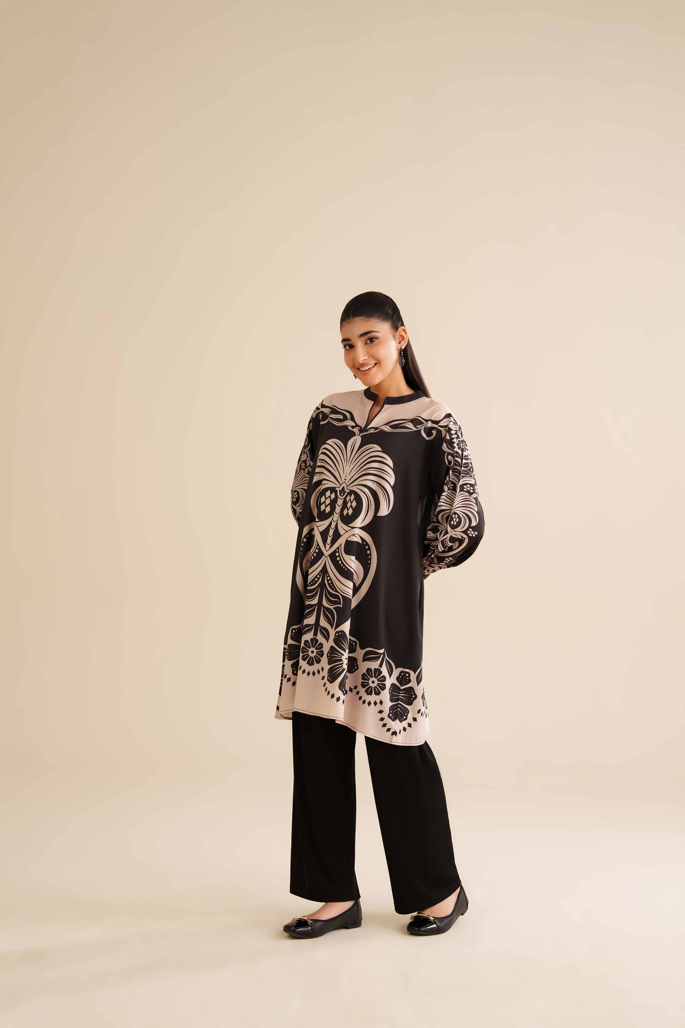 NISHATUAE - Black Printed Silk Ready to wear Tunic