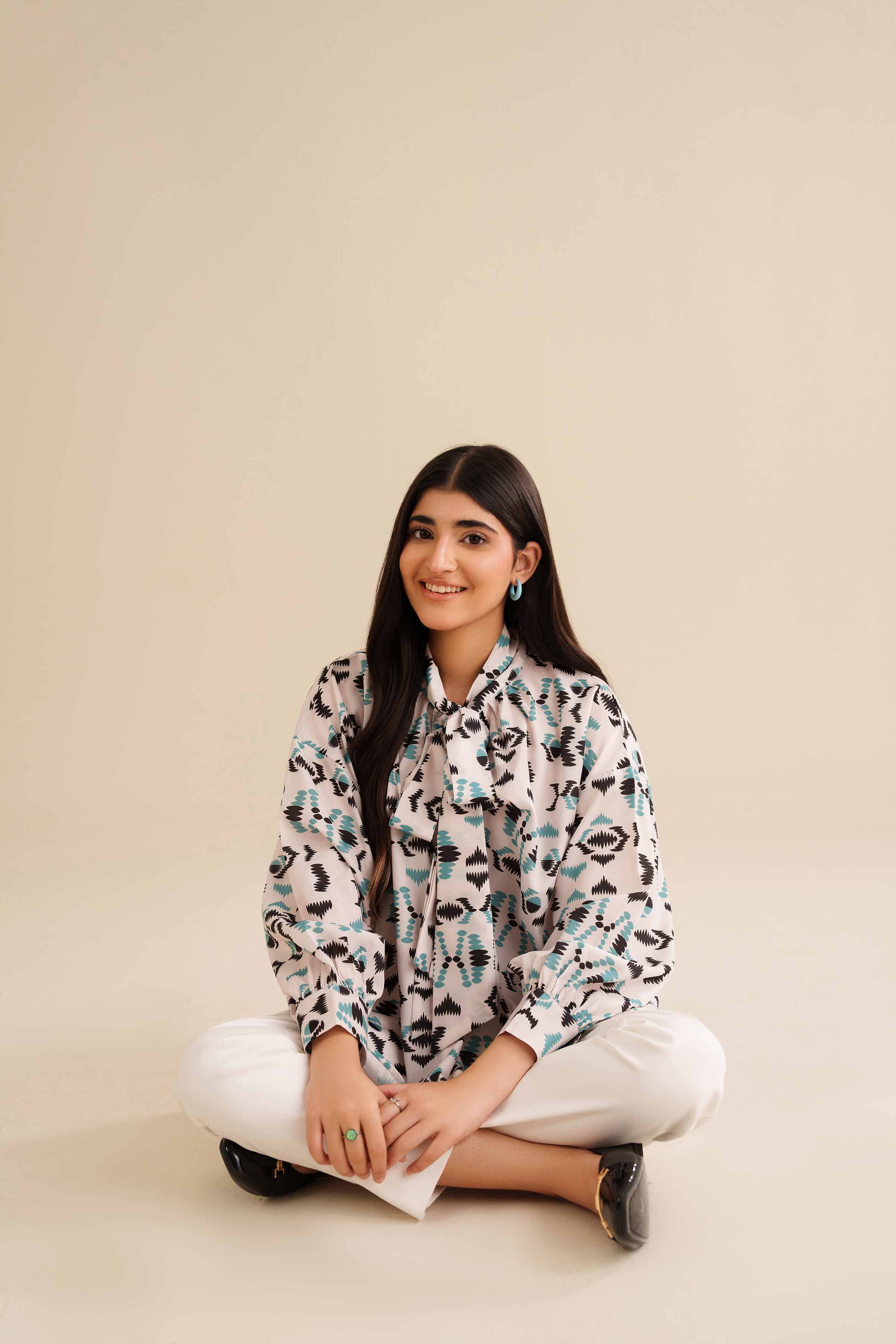 NISHATUAE - White Printed Silk Ready to wear Tunic