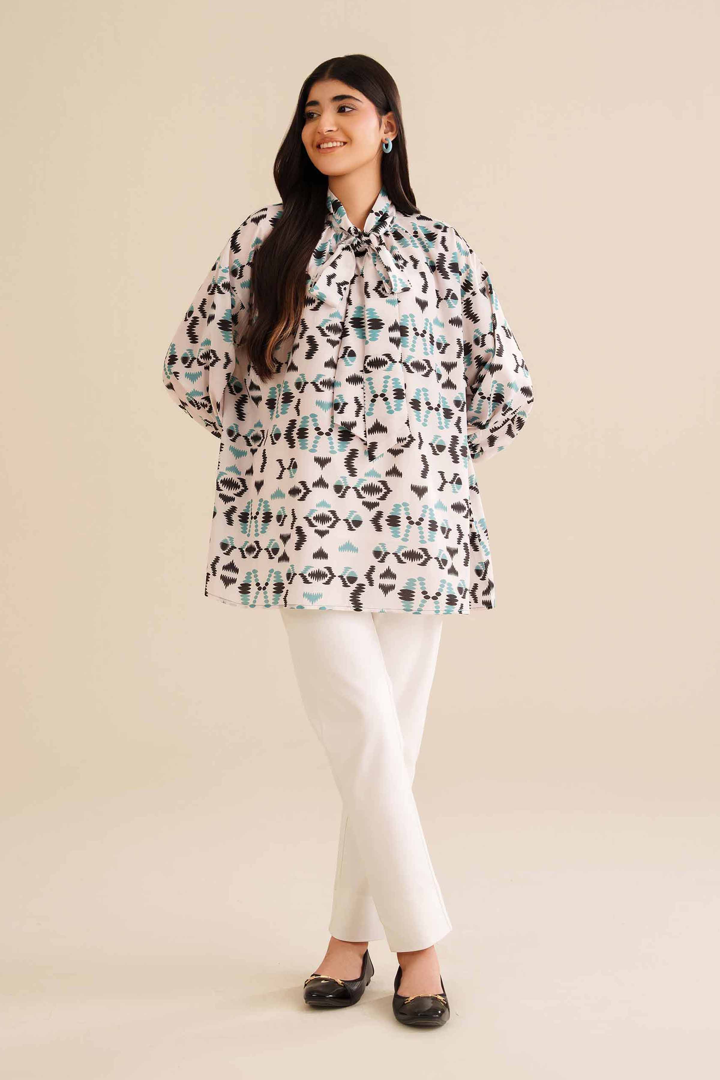 NISHATUAE - White Printed Silk Ready to wear Tunic