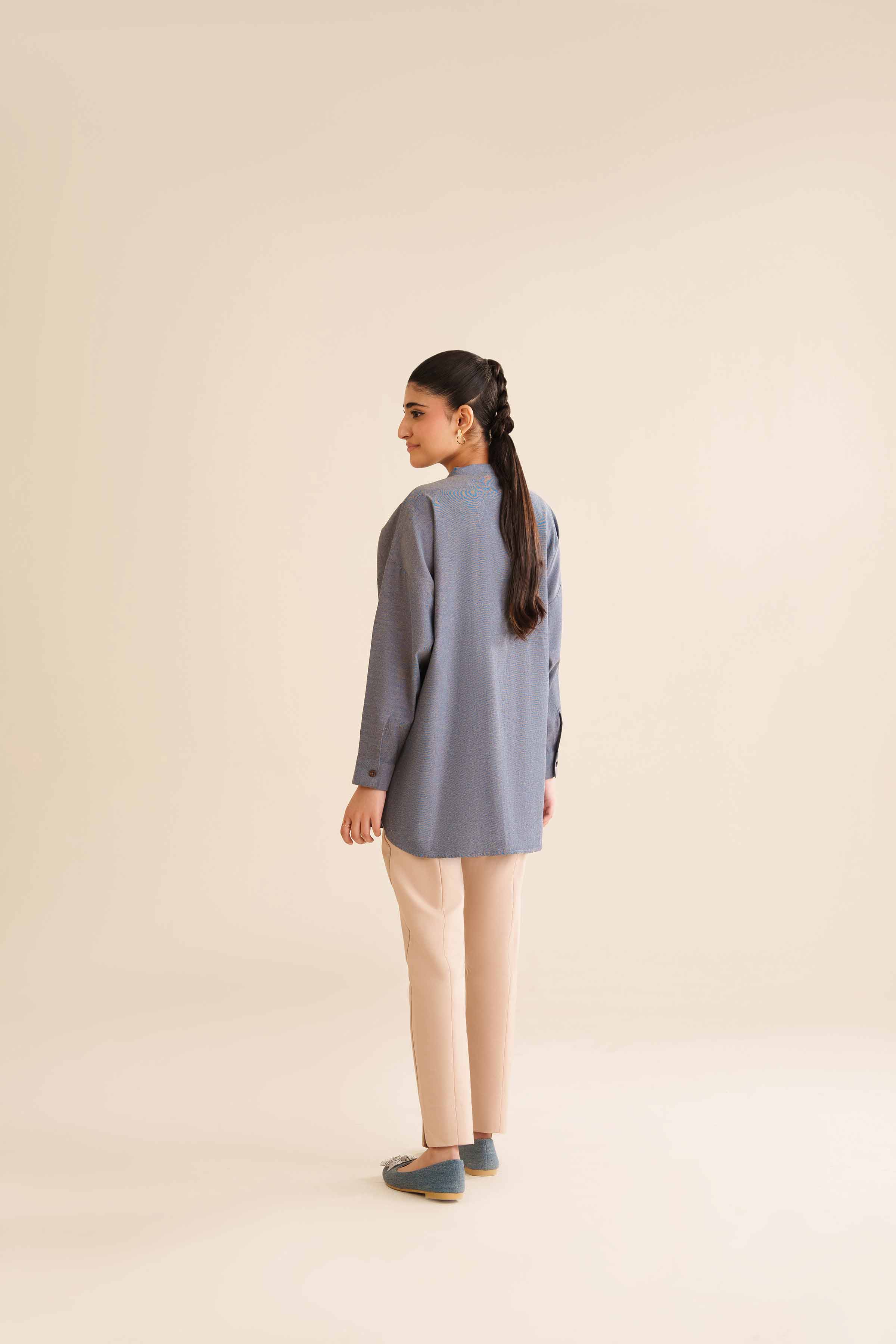 NISHATUAE - Blue Embroidered Chemray Ready to wear Tunic