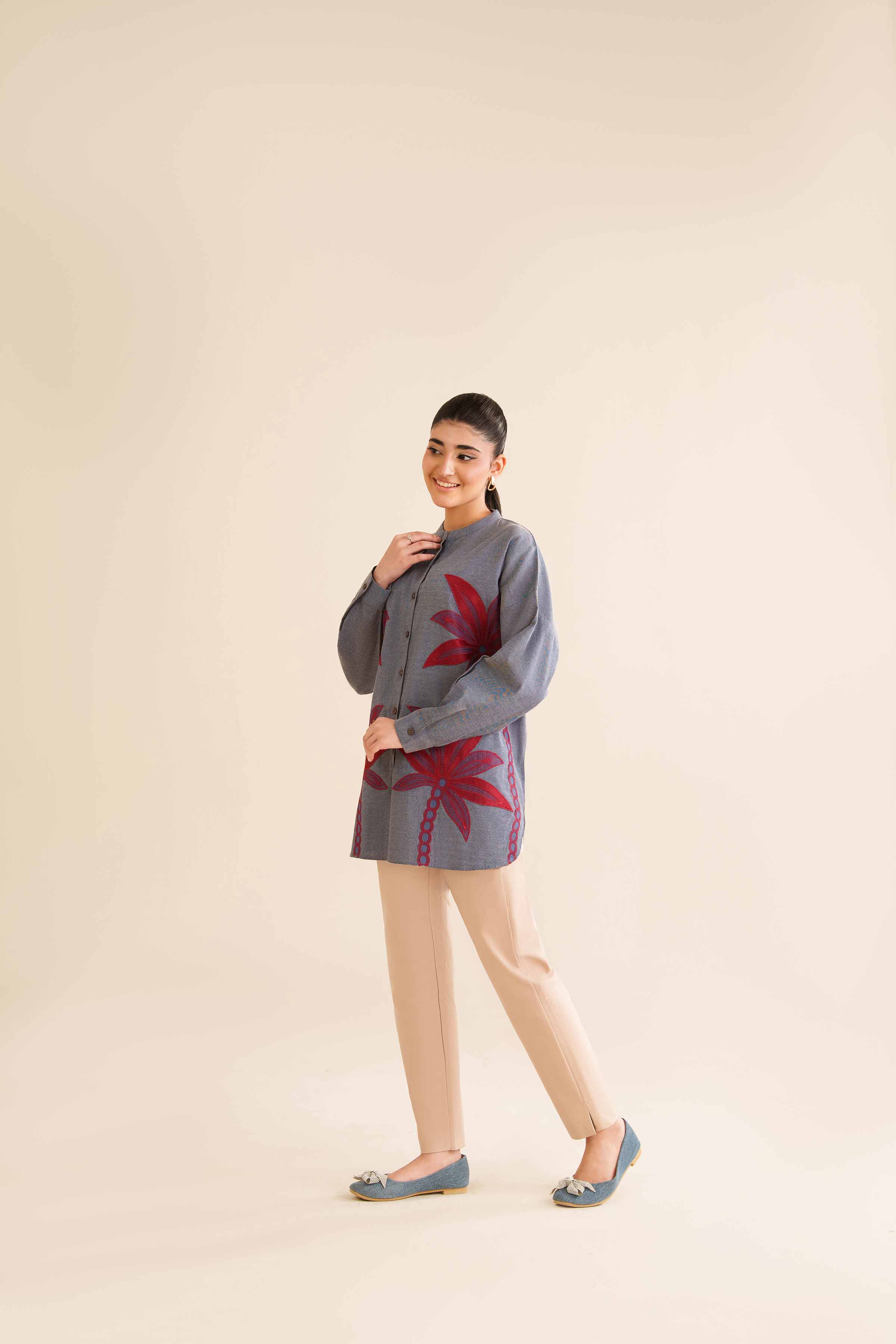 NISHATUAE - Blue Embroidered Chemray Ready to wear Tunic