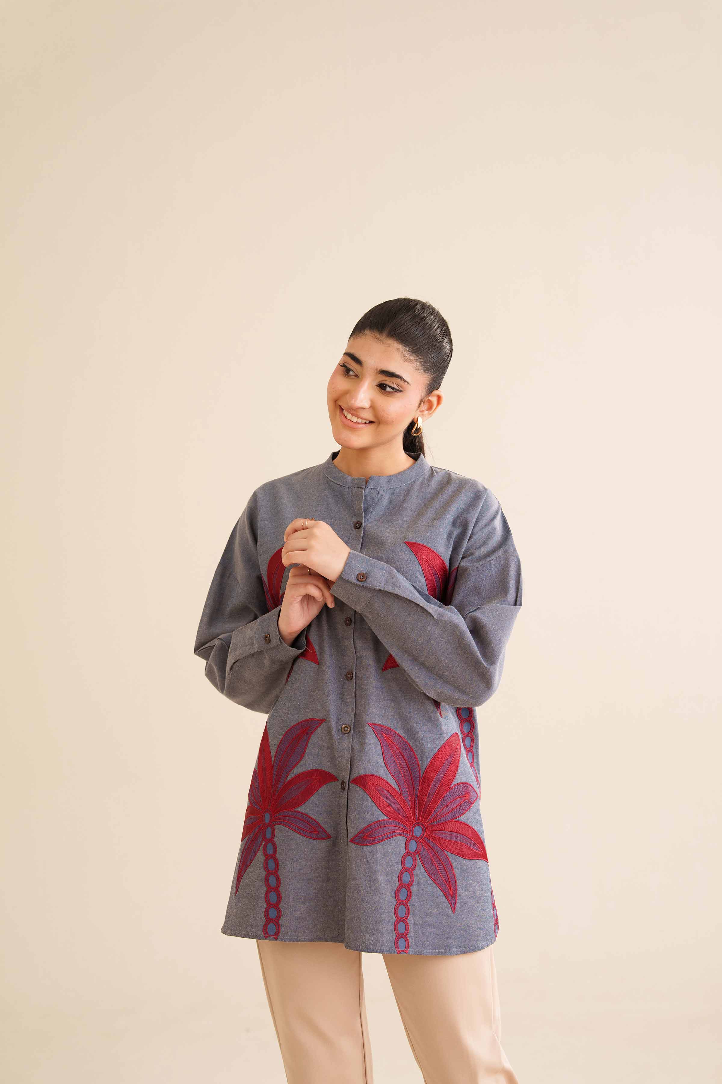 NISHATUAE - Blue Embroidered Chemray Ready to wear Tunic