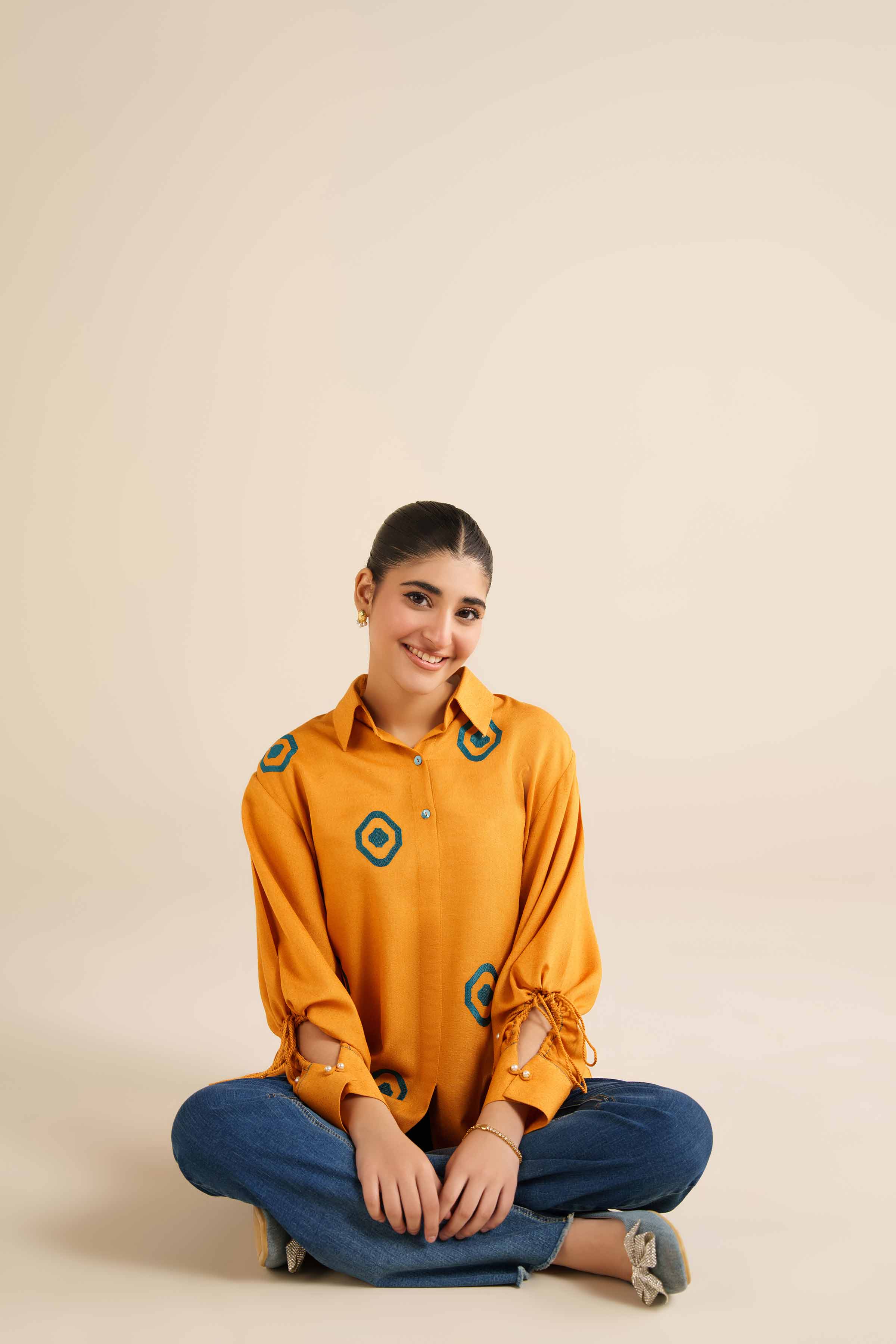 NishatUAE - Yellow Embroidered Karandi Ready To Wear Tunic