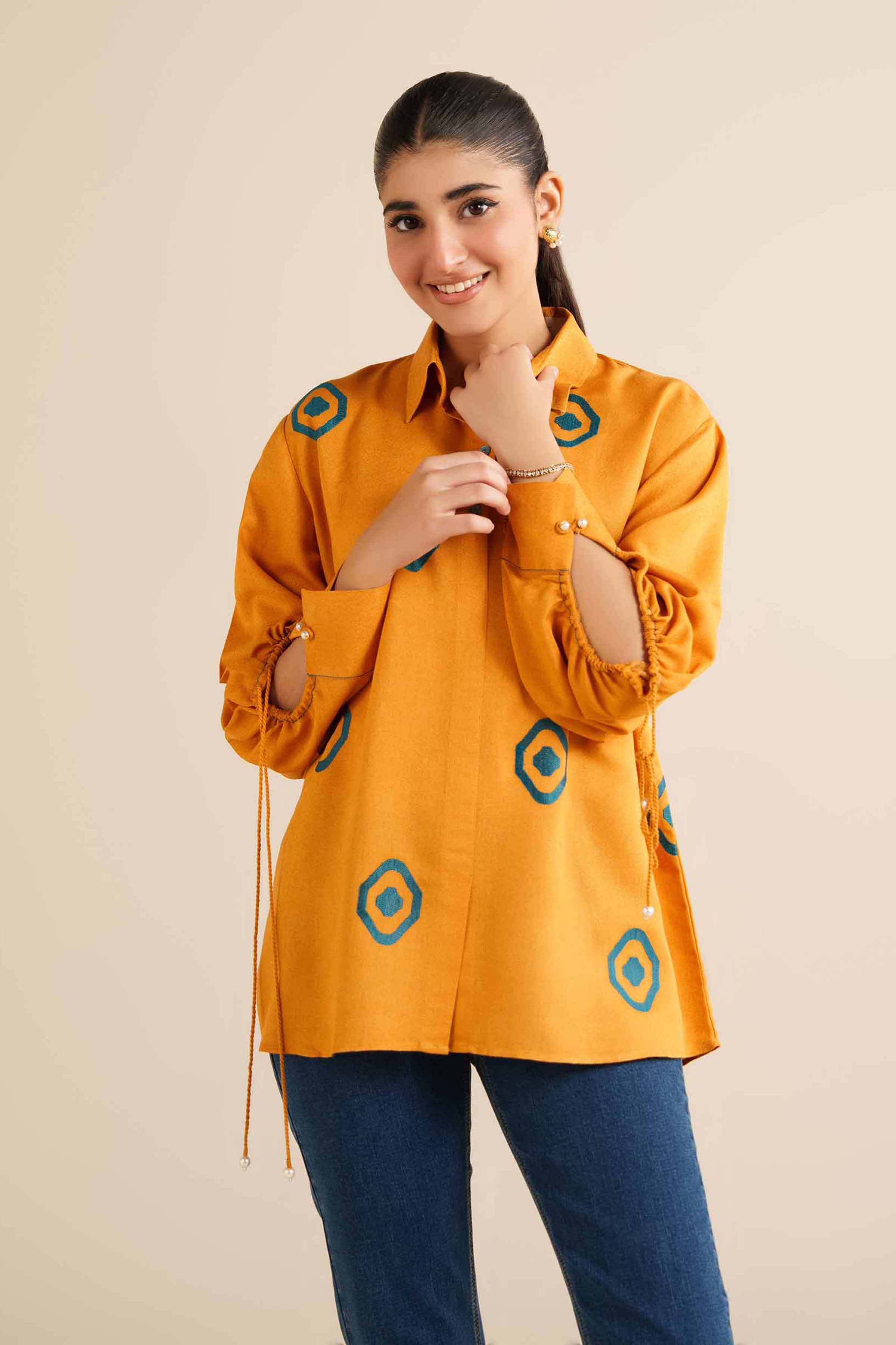 NishatUAE - Yellow Embroidered Karandi Ready To Wear Tunic