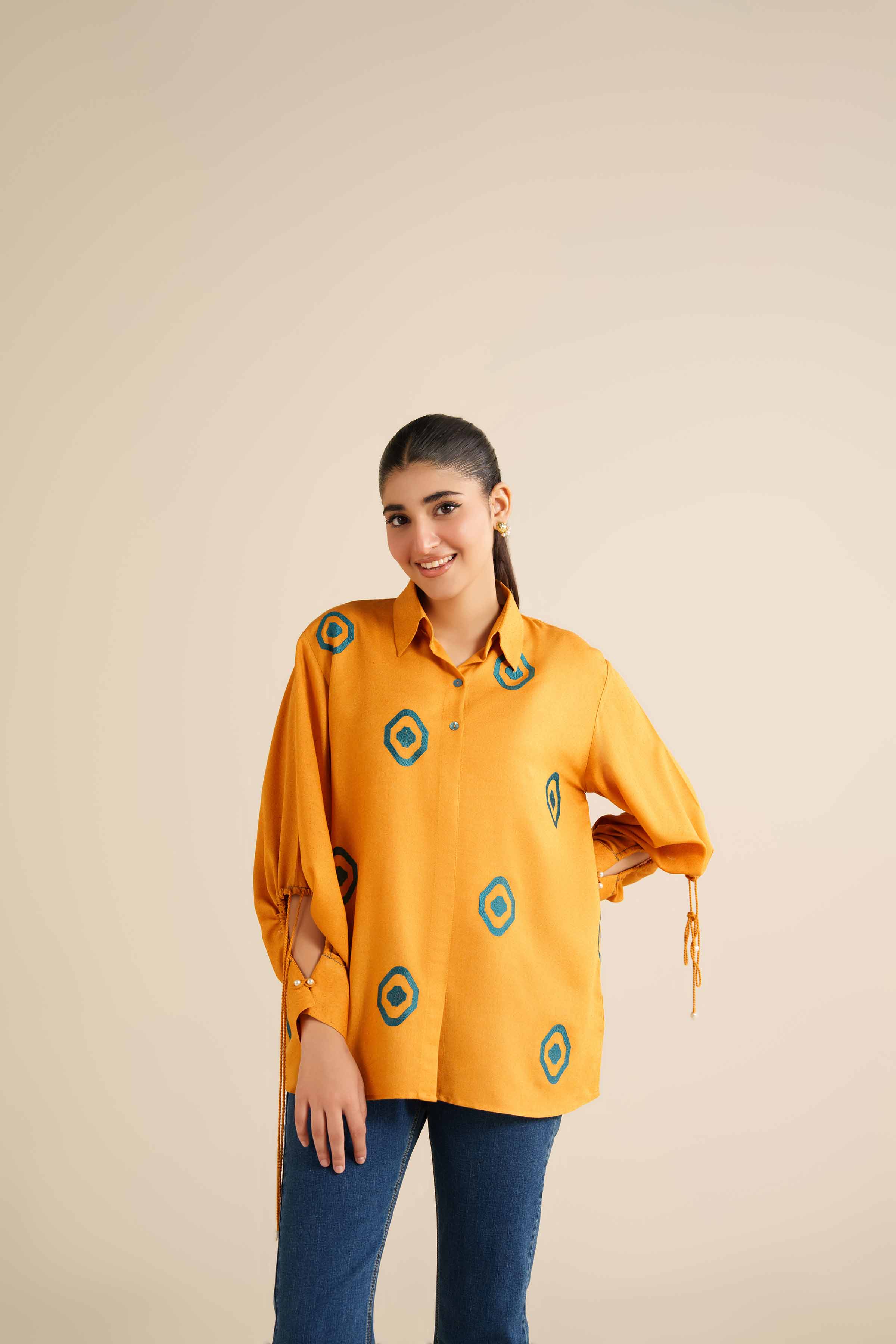 NishatUAE - Yellow Embroidered Karandi Ready To Wear Tunic