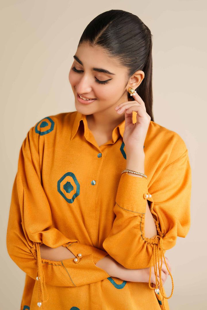NishatUAE - Yellow Embroidered Karandi Ready To Wear Tunic