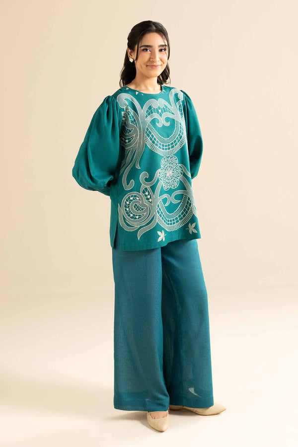 NISHATUAE - Green Embroidered Karandi 2-piece Ready to wear Dress