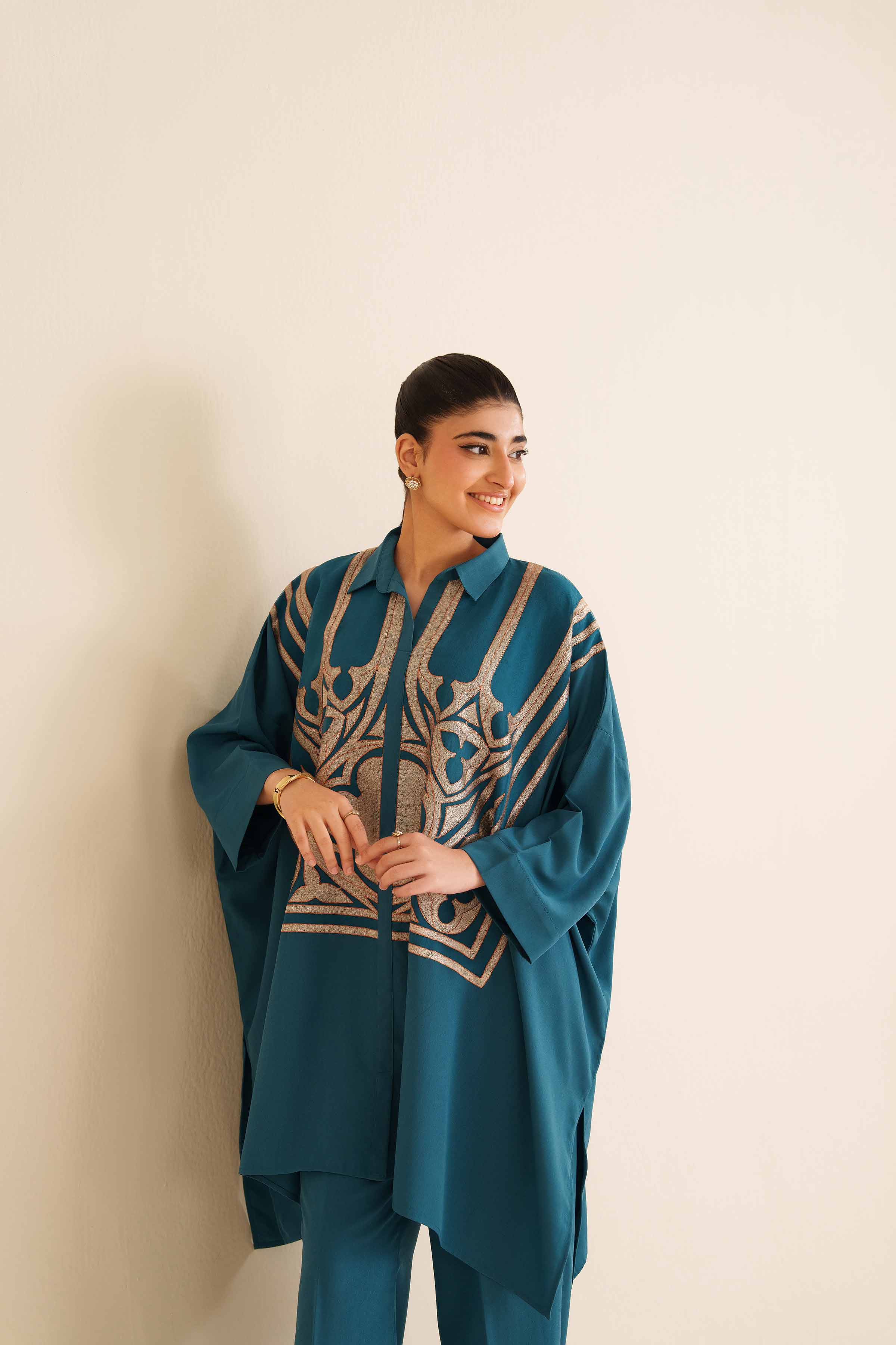 NISHATUAE - Teal Embroidered Grip 2-piece Ready to wear Dress