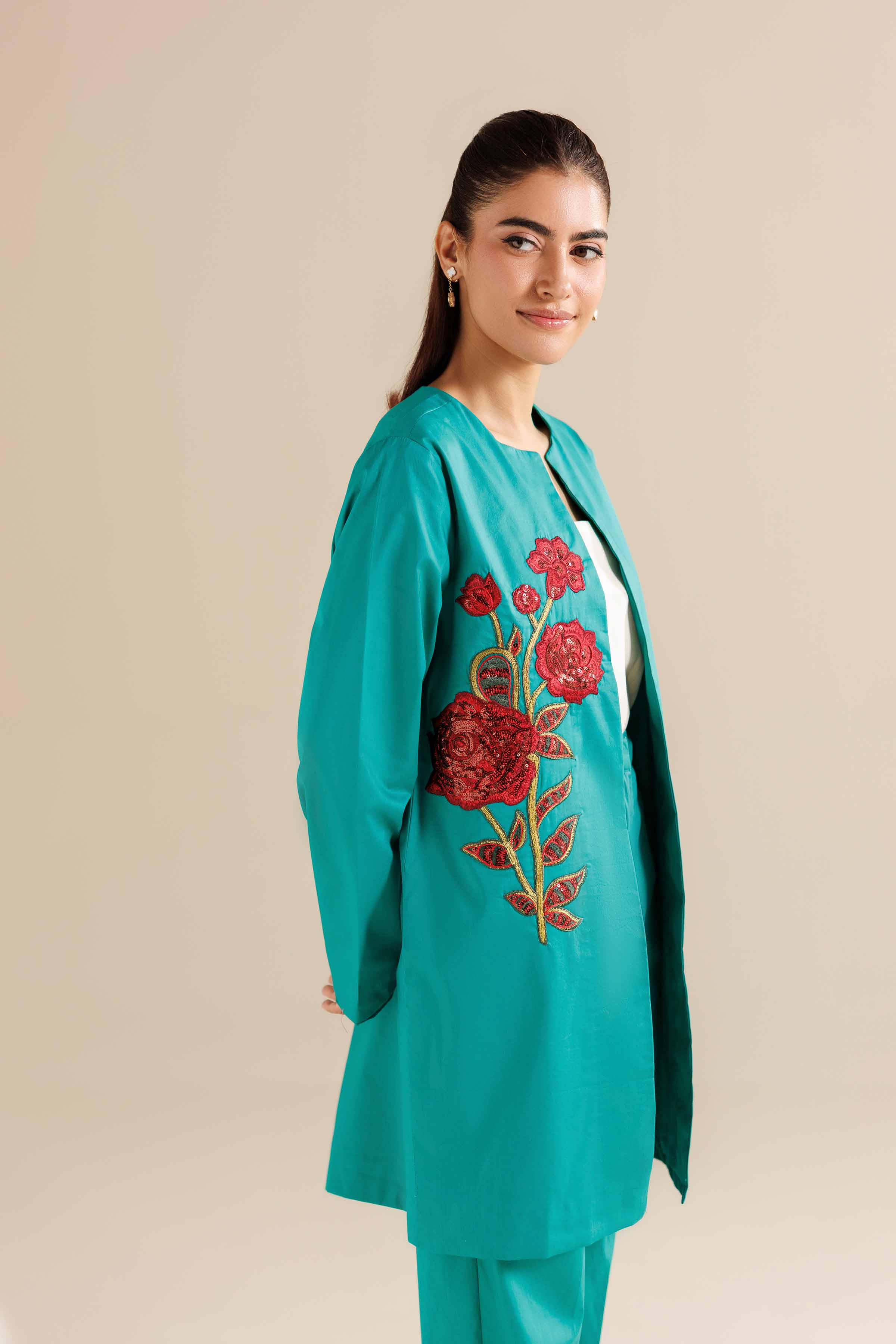 NISHATUAE - Green Embroidered Silk 2-piece Ready to wear Dress