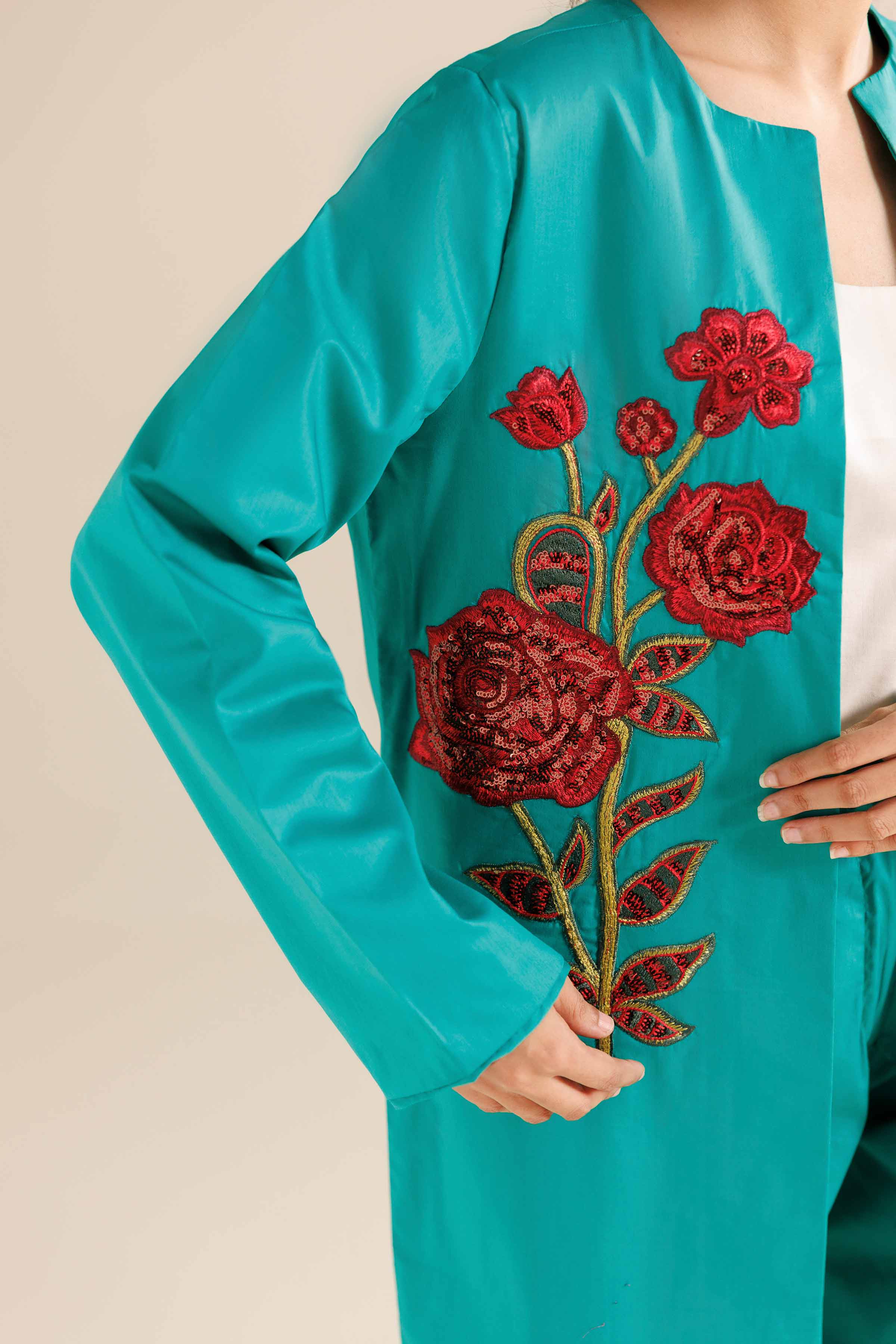 NISHATUAE - Green Embroidered Silk 2-piece Ready to wear Dress