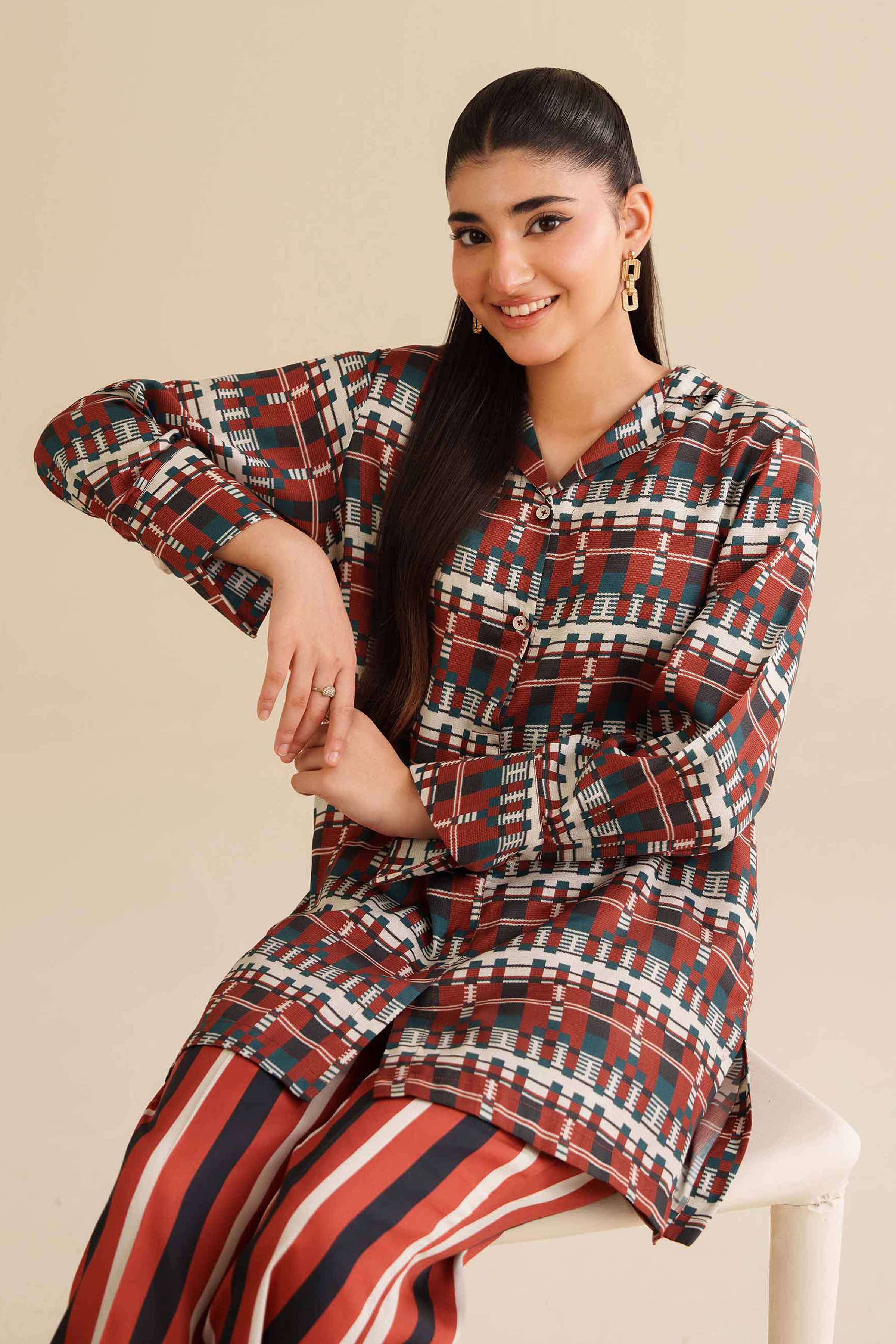 NISHATUAE - Rust Printed Satin 2-piece Ready to wear Dress